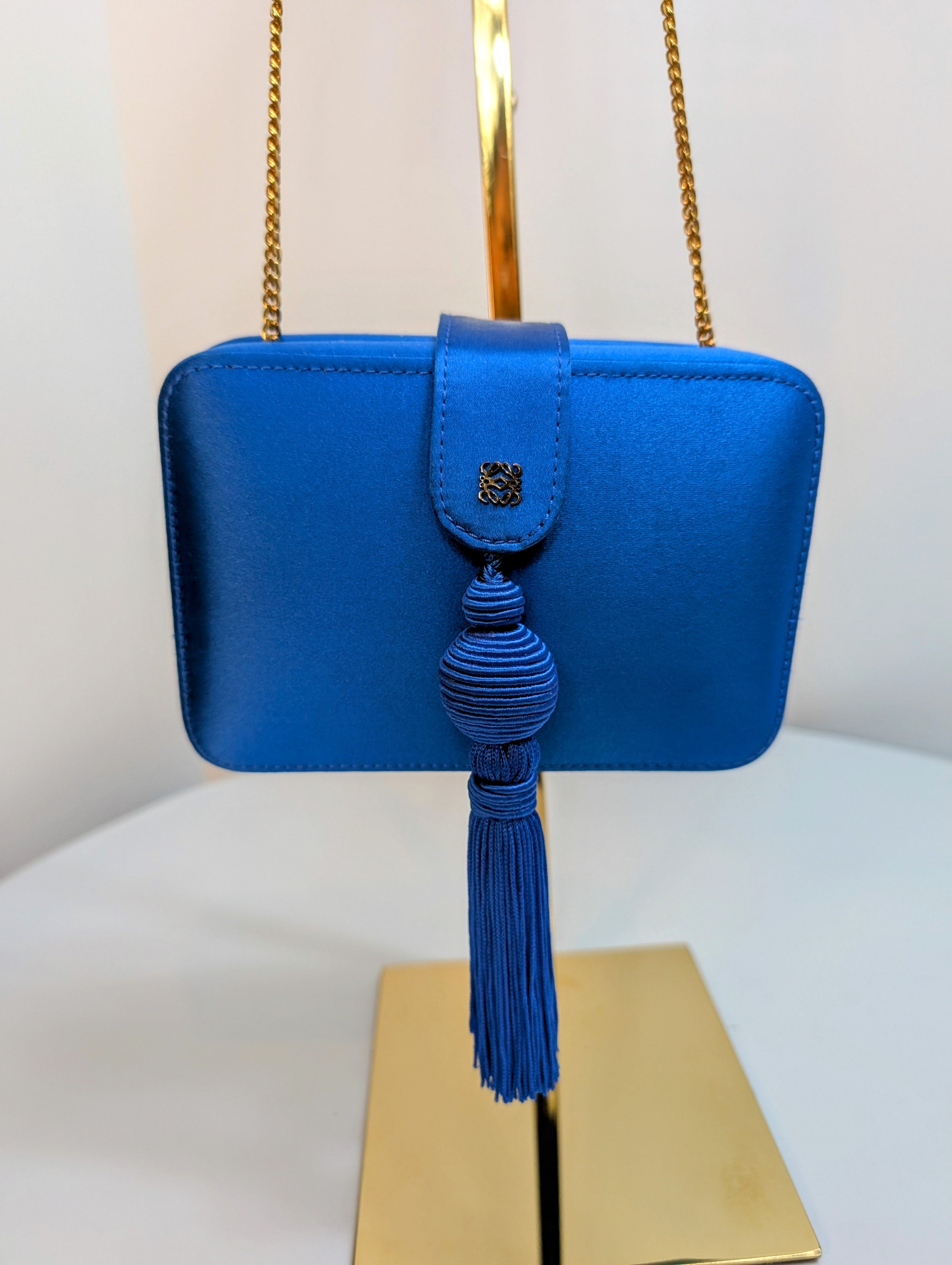 Loewe Blue Box Chain Clutch with Tassel