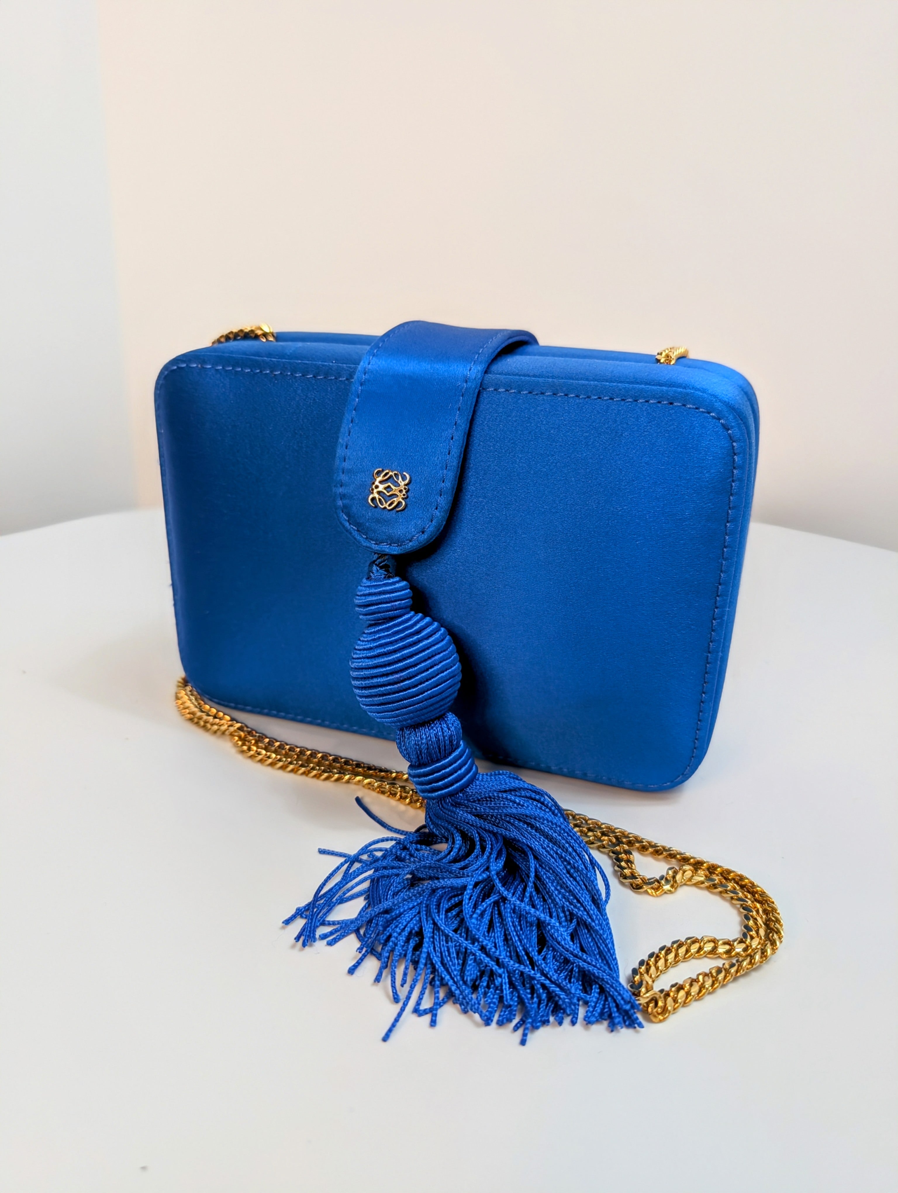 Loewe Blue Box Chain Clutch with Tassel