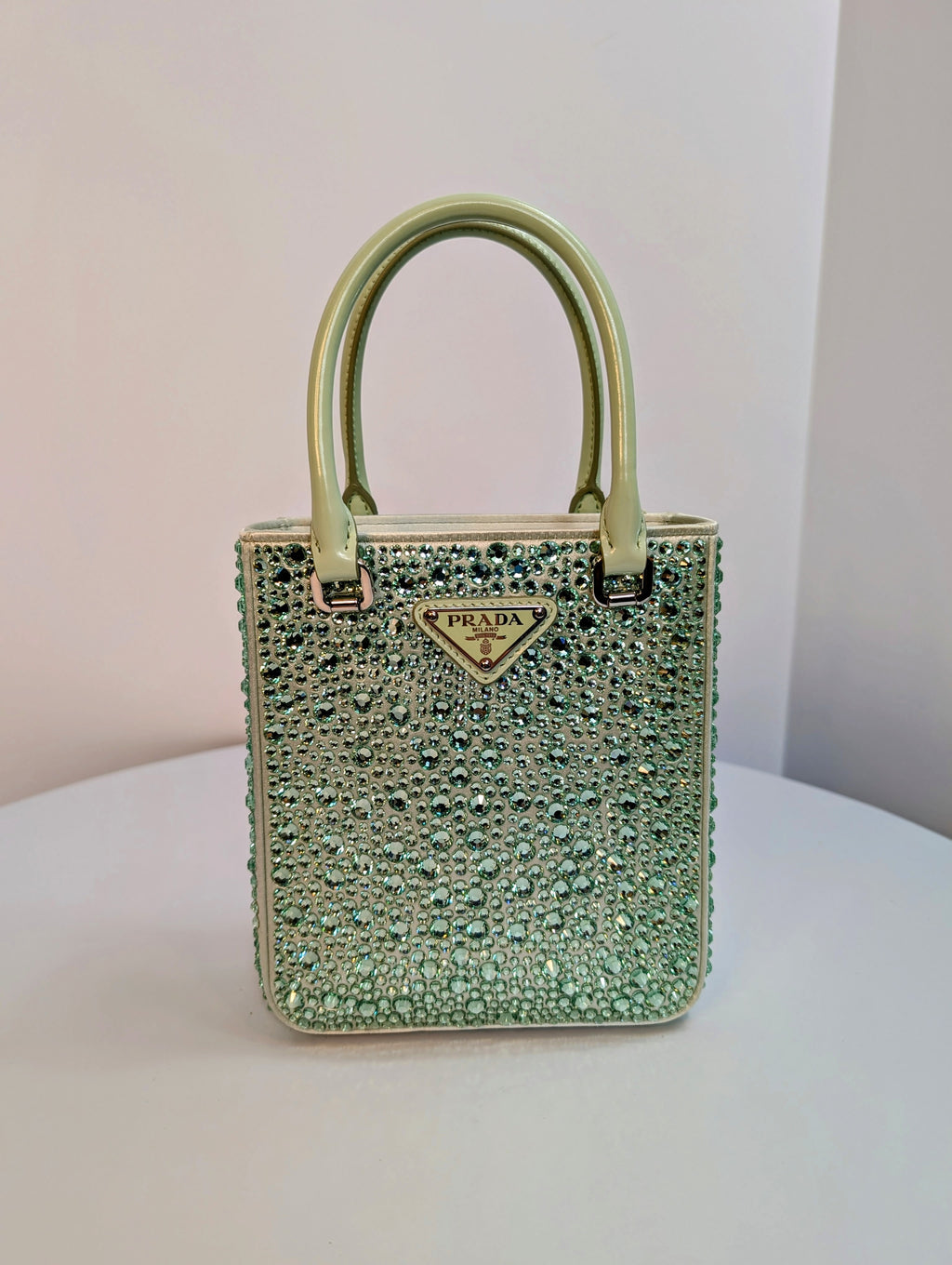 Prada Light Green/Aqua Crystal Embellished Double-Handle Crossbody