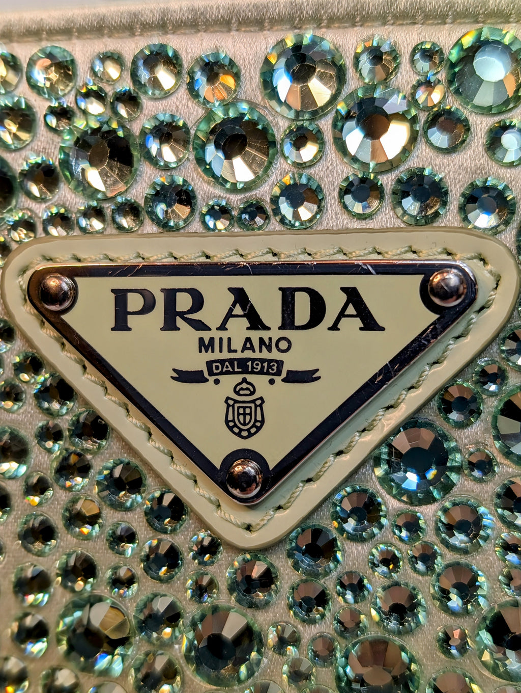 Prada Light Green/Aqua Crystal Embellished Double-Handle Crossbody