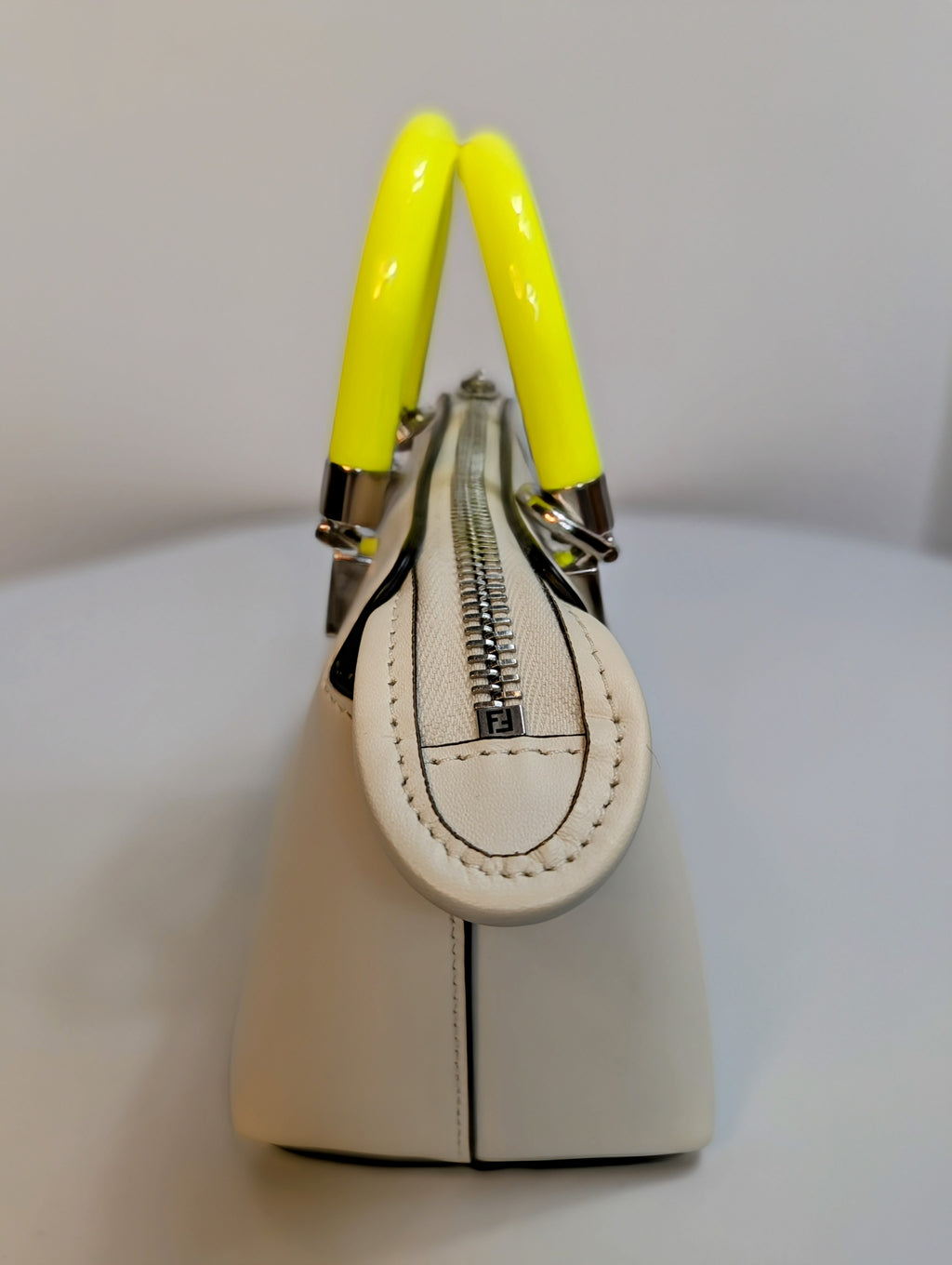 Fendi x Marc Jacobs Peekaboo Top Handle Bag in Cream Leather with Neon Yellow Accents