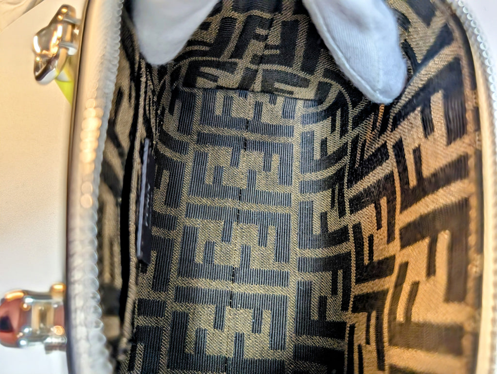 Fendi x Marc Jacobs Peekaboo Top Handle Bag in Cream Leather with Neon Yellow Accents