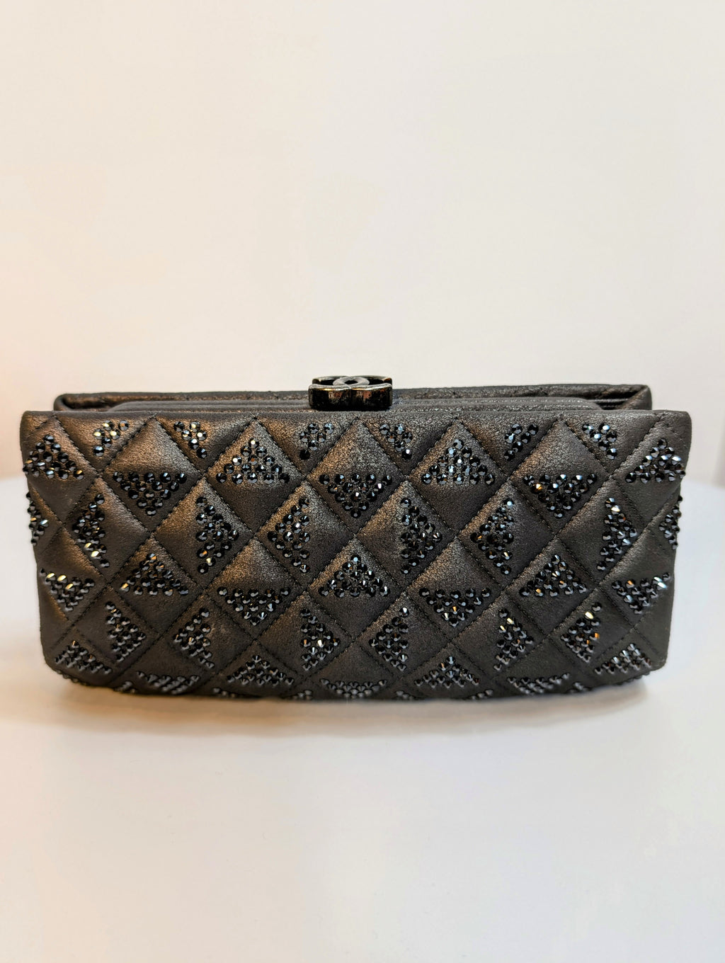 Chanel Gunmetal Iridescent Diamond-Quilted Clutch