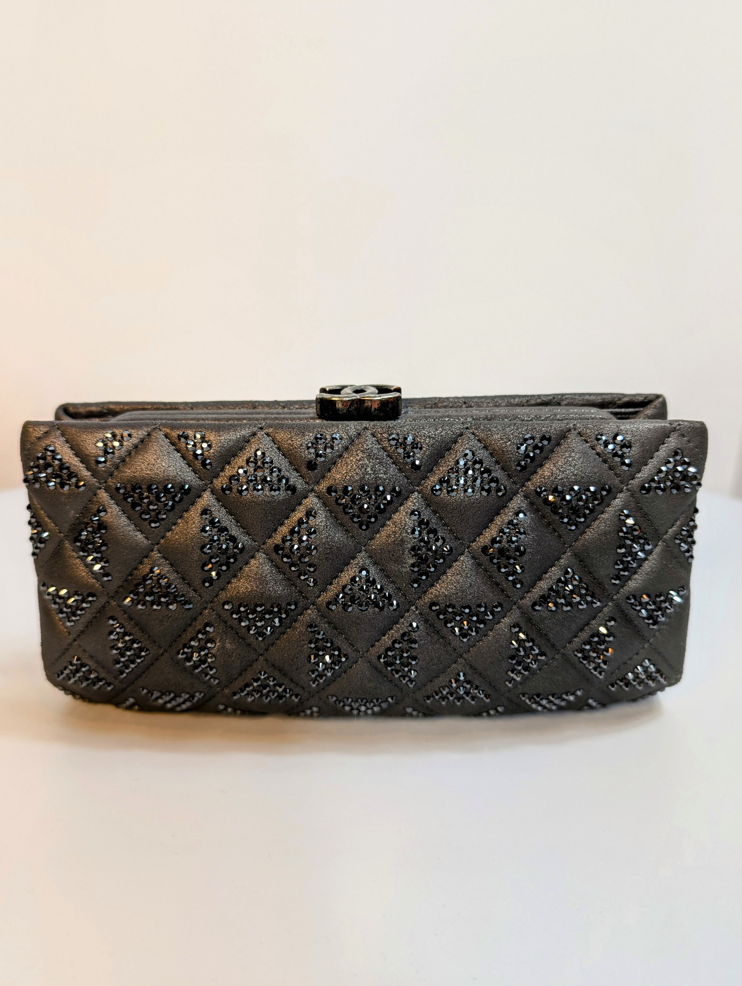 Chanel Gunmetal Iridescent Diamond-Quilted Clutch
