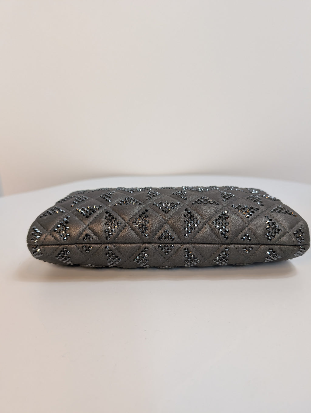 Chanel Gunmetal Iridescent Diamond-Quilted Clutch