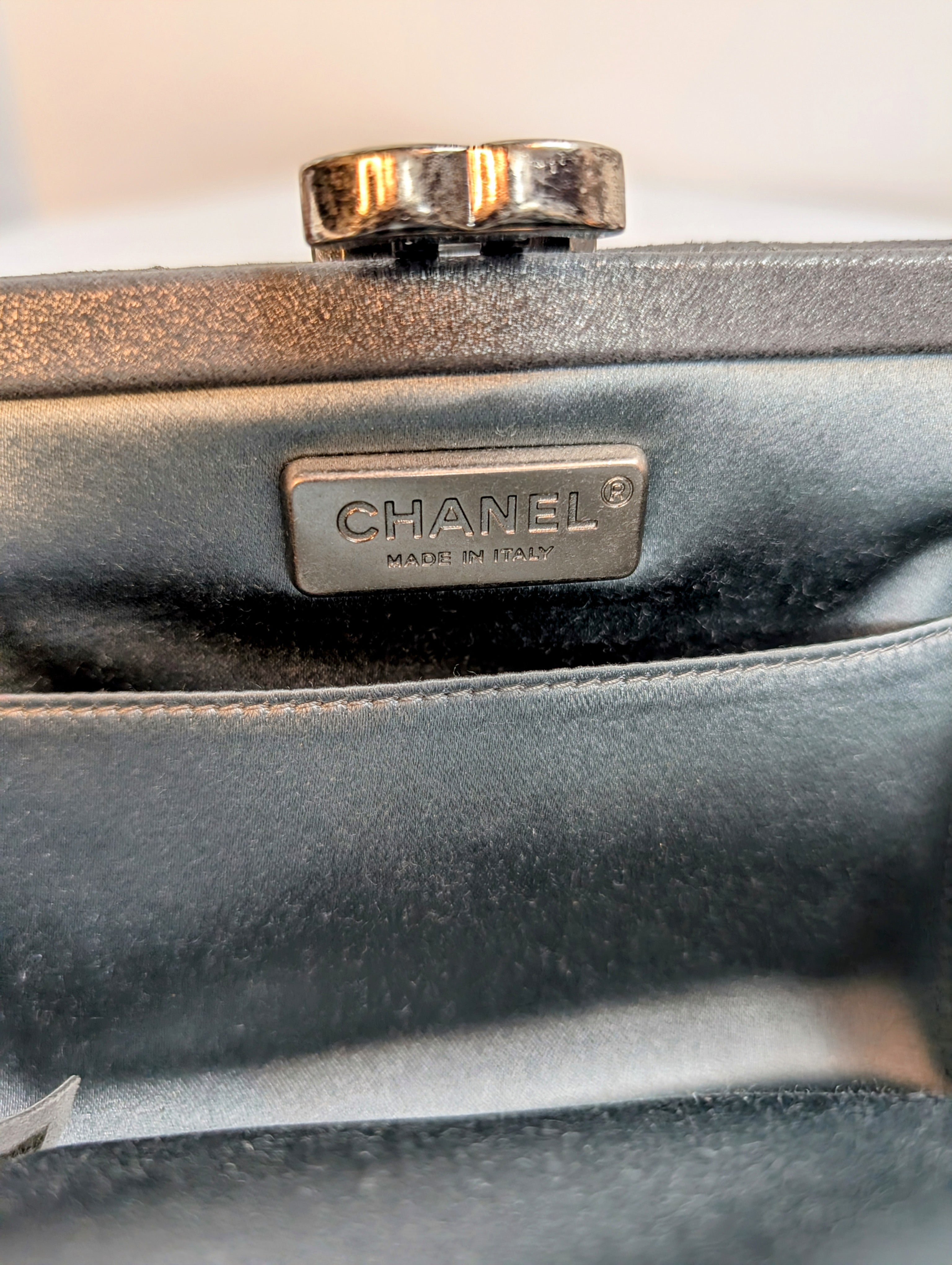 Chanel Gunmetal Iridescent Diamond-Quilted Clutch