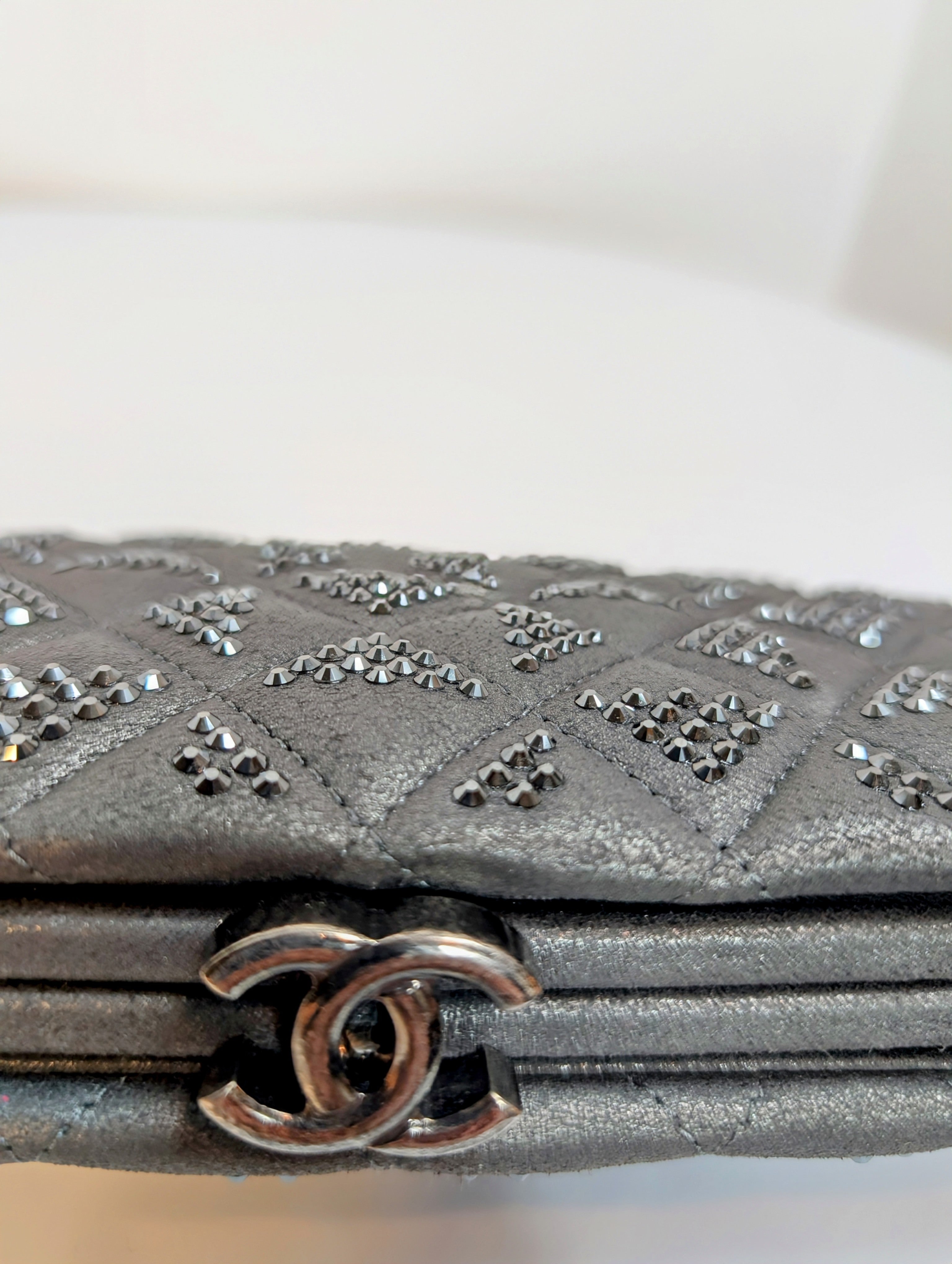 Chanel Gunmetal Iridescent Diamond-Quilted Clutch