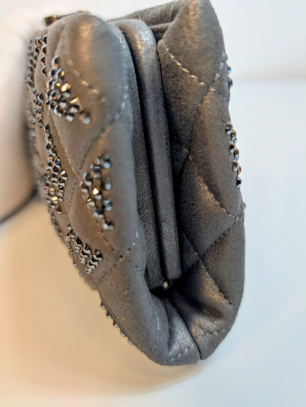 Chanel Gunmetal Iridescent Diamond-Quilted Clutch