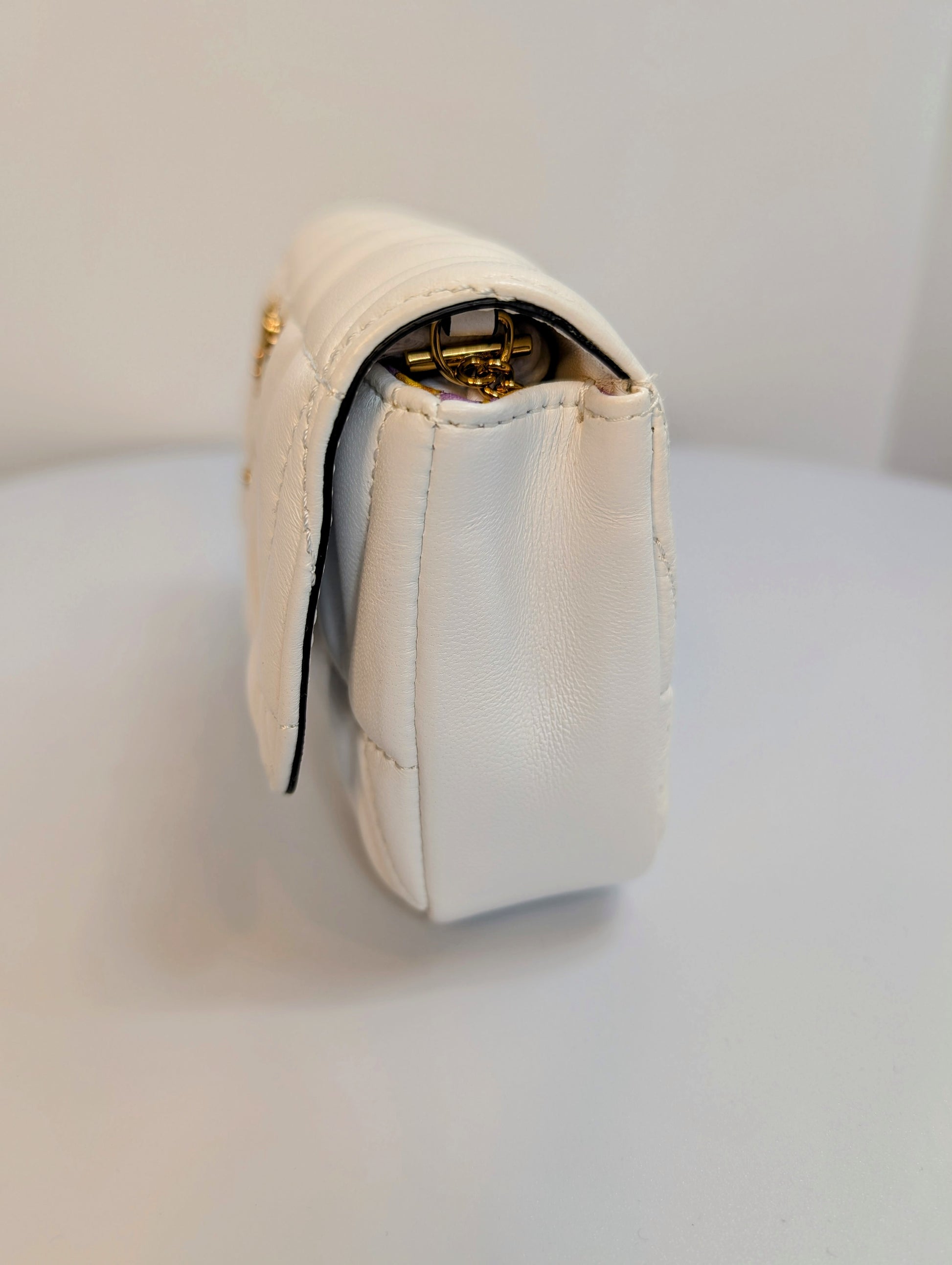 Versace White Virtus Quilted Chain Wallet on Chain (WOC)