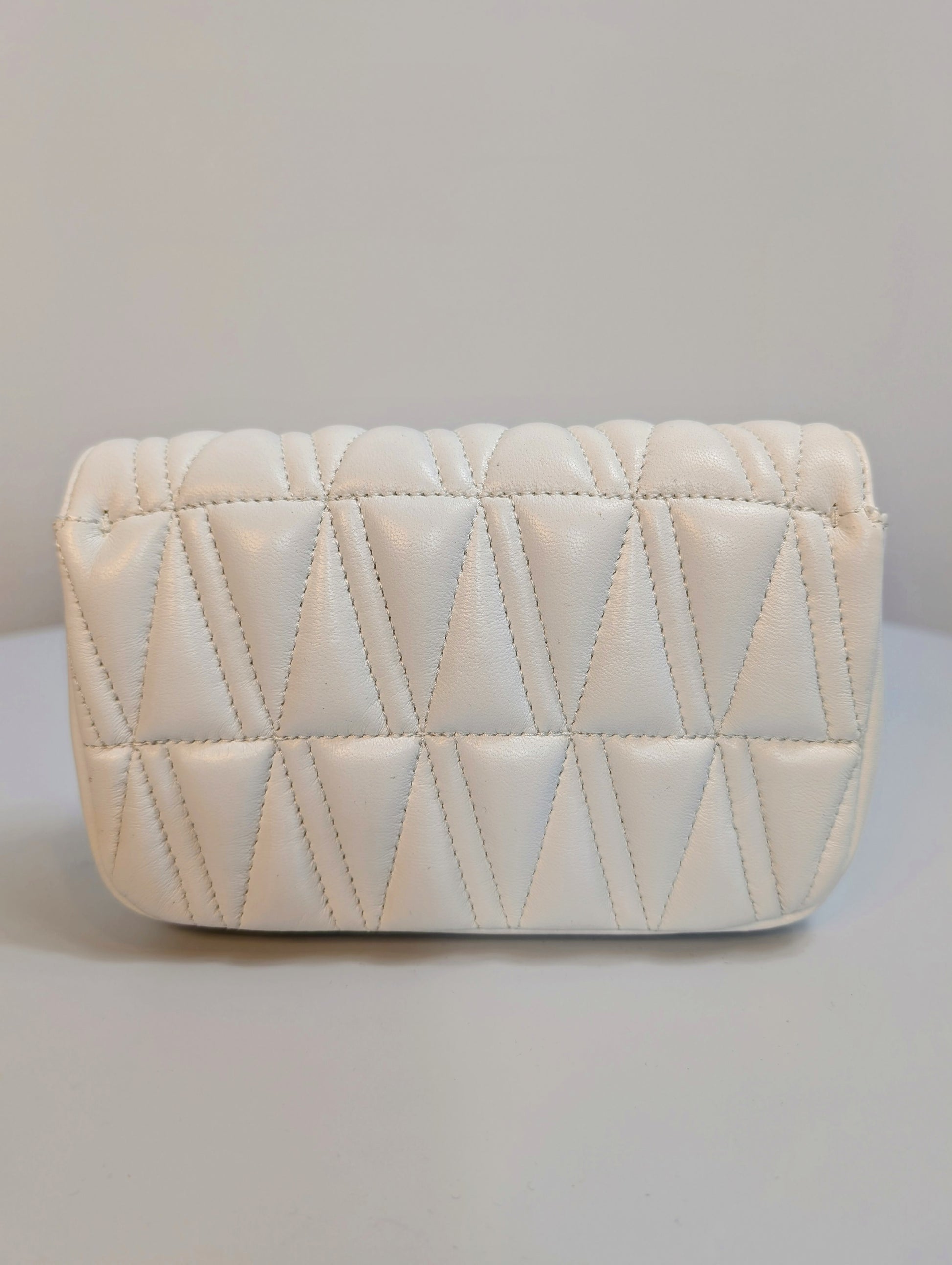 Versace White Virtus Quilted Chain Wallet on Chain (WOC)