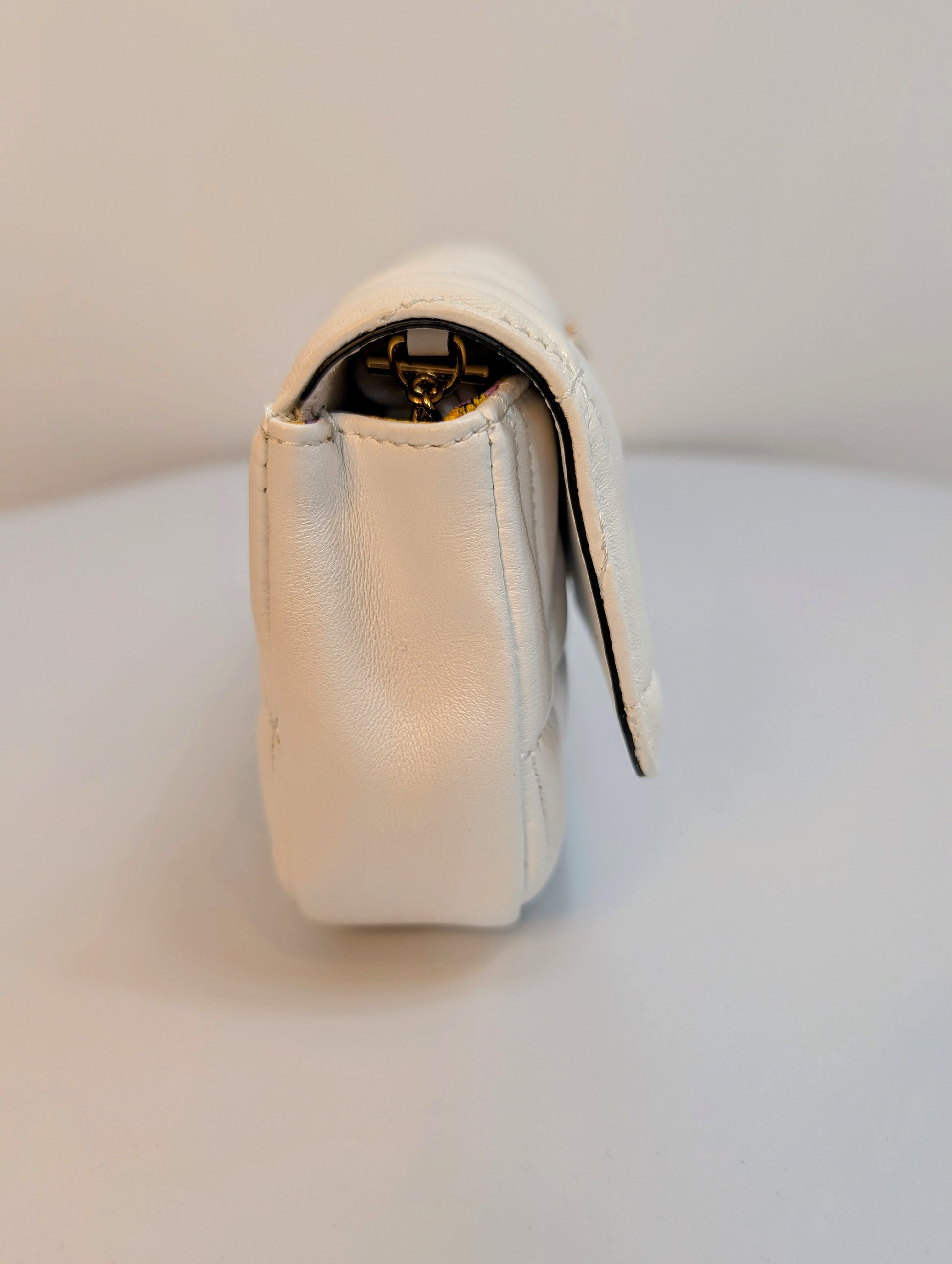 Versace White Virtus Quilted Chain Wallet on Chain (WOC)