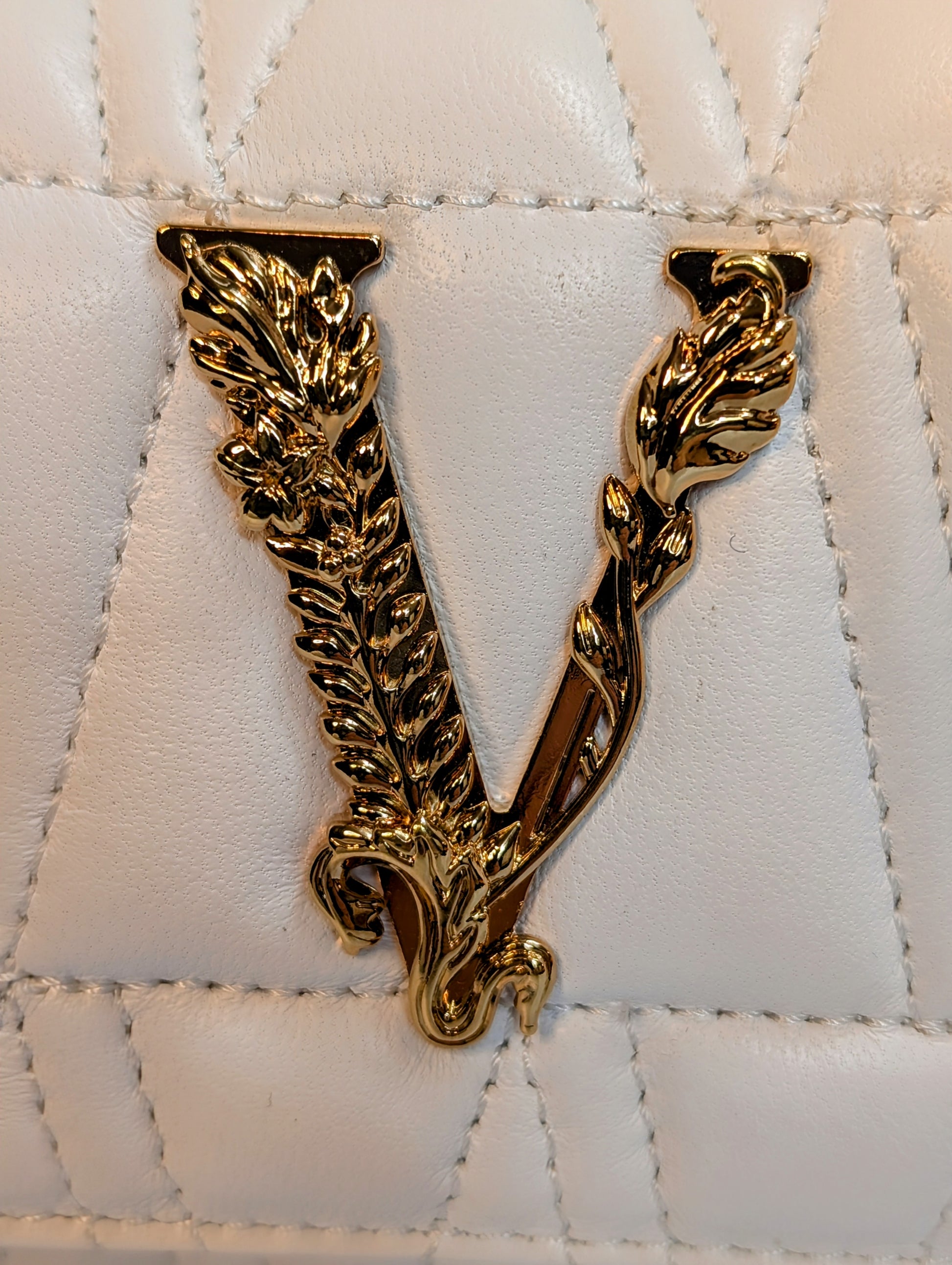 Versace White Virtus Quilted Chain Wallet on Chain (WOC)
