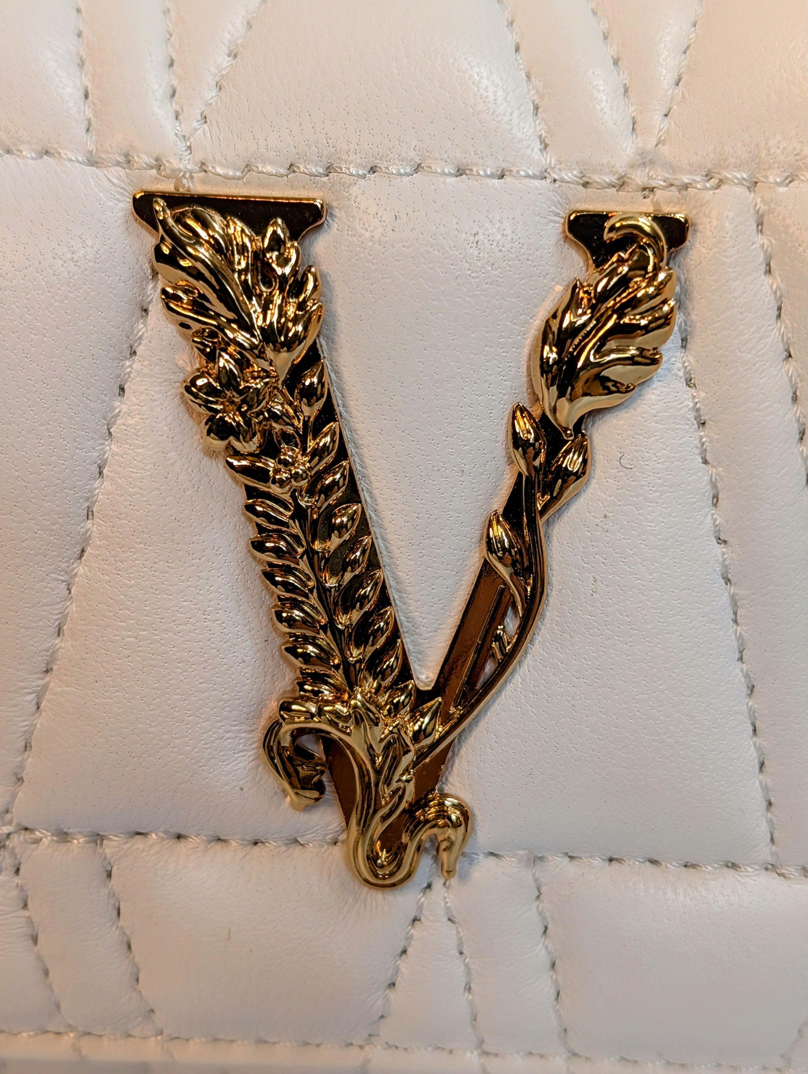 Versace White Virtus Quilted Chain Wallet on Chain (WOC)