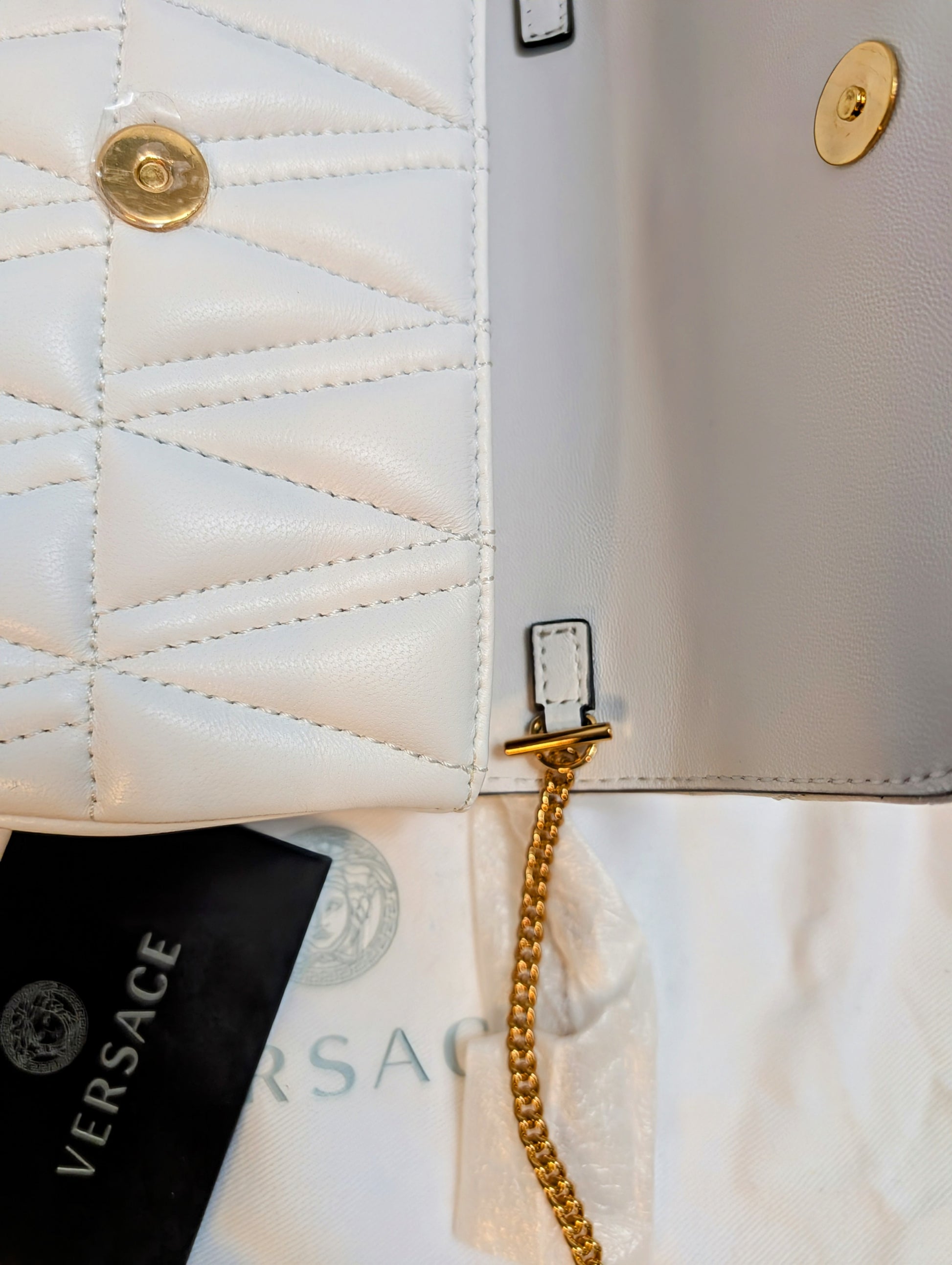 Versace White Virtus Quilted Chain Wallet on Chain (WOC)