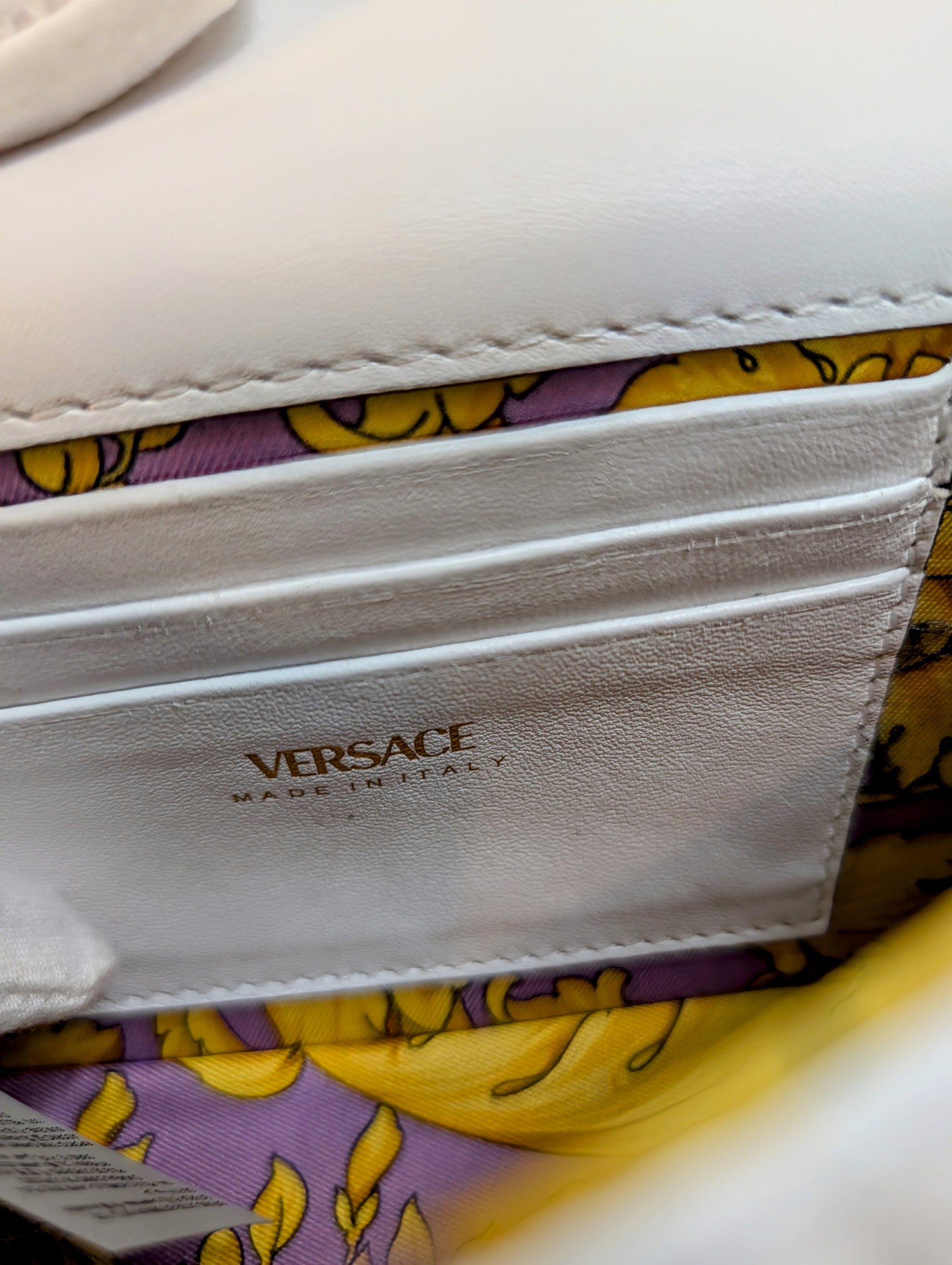 Versace White Virtus Quilted Chain Wallet on Chain (WOC)