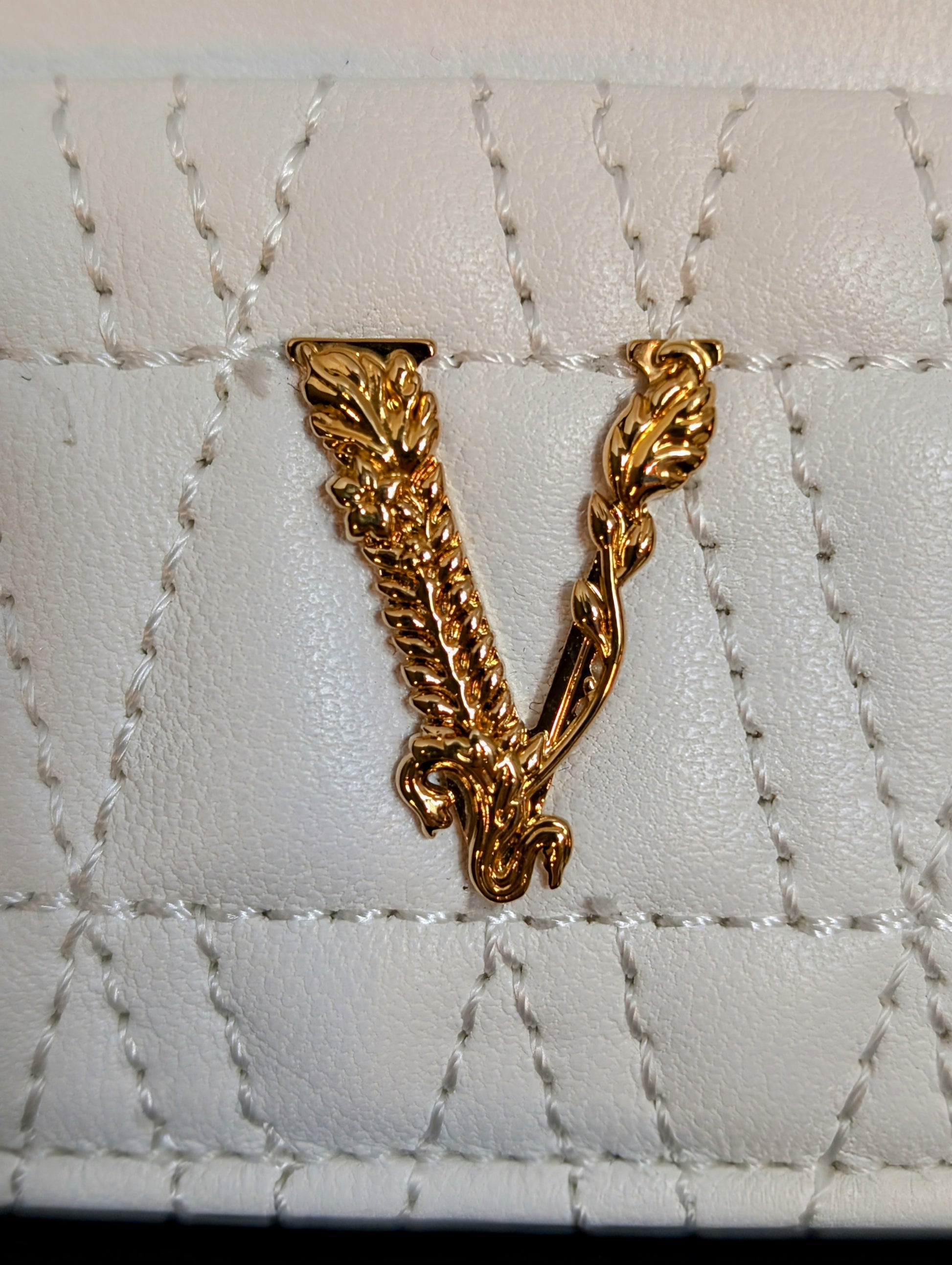 Versace White Virtus Quilted Chain Wallet on Chain (WOC)