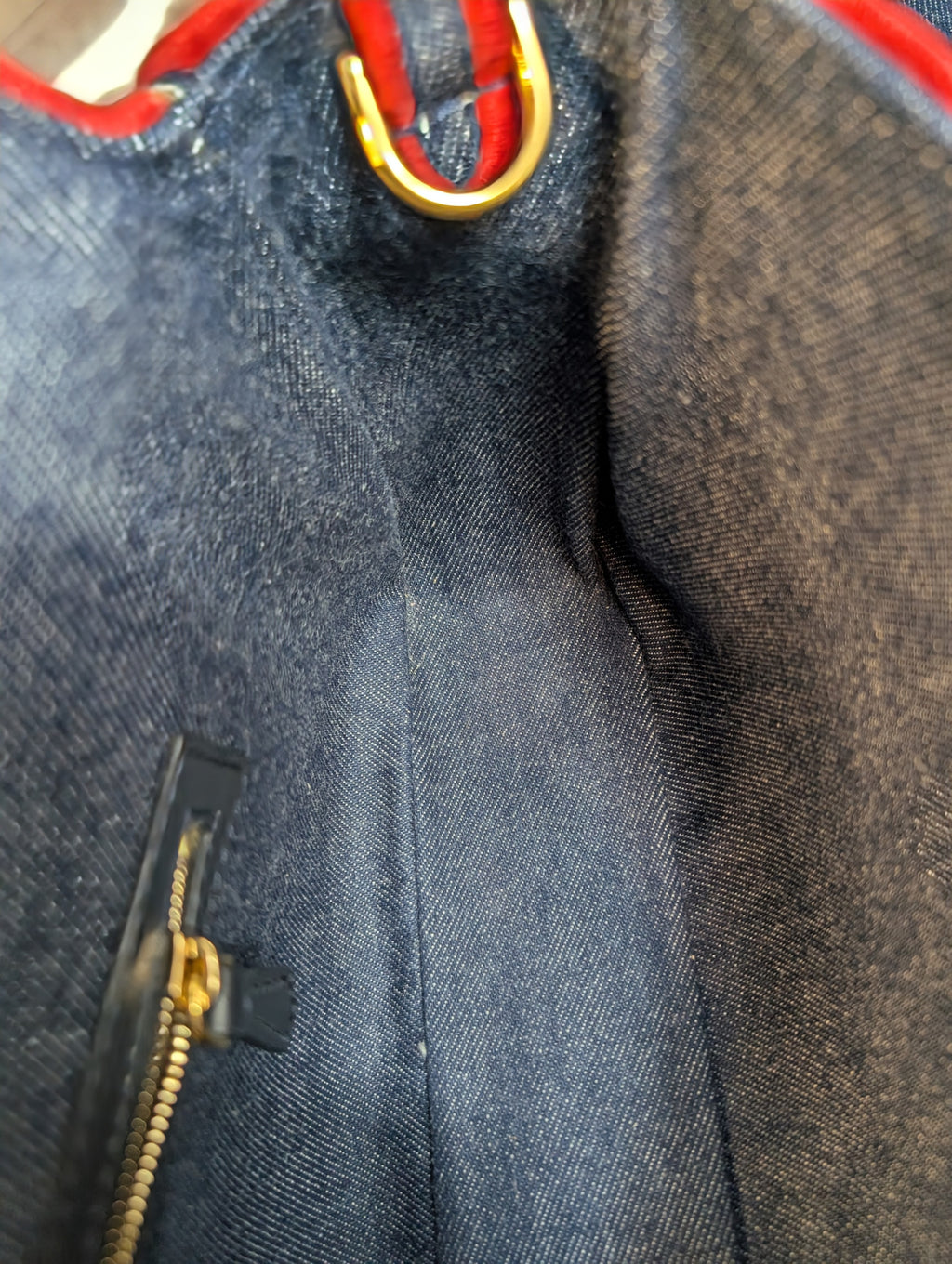 Fendi Blue Denim and Red Trim Baguette Bag with Two Straps