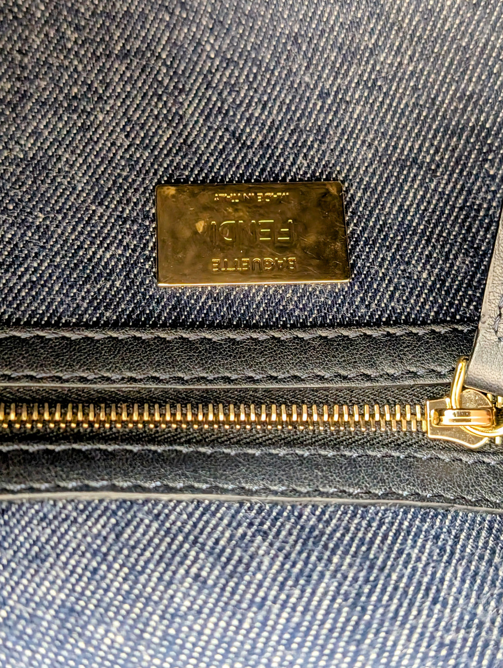 Fendi Blue Denim and Red Trim Baguette Bag with Two Straps