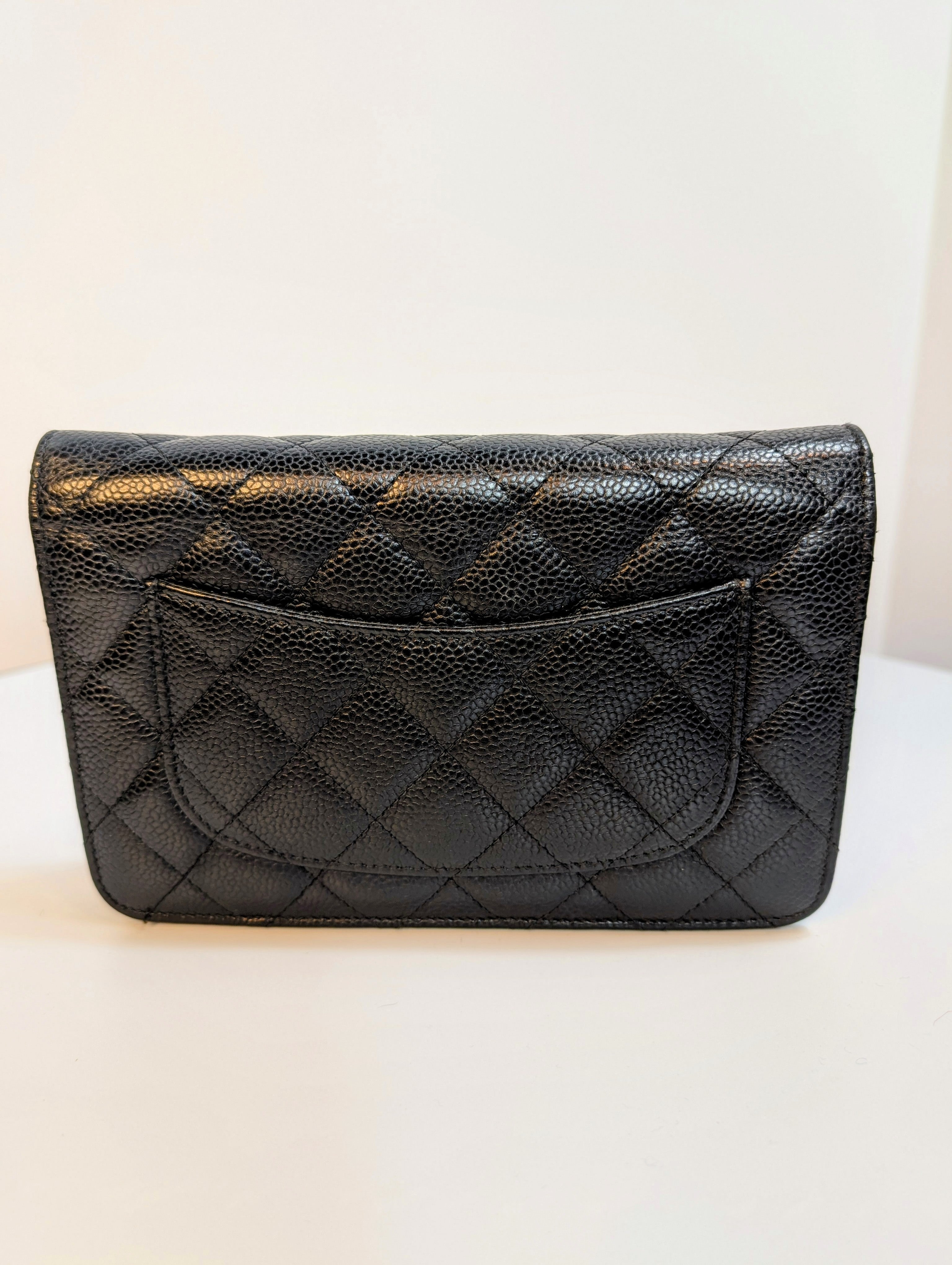 Chanel Black Quilted Caviar Leather Classic Wallet on Chain (WOC)