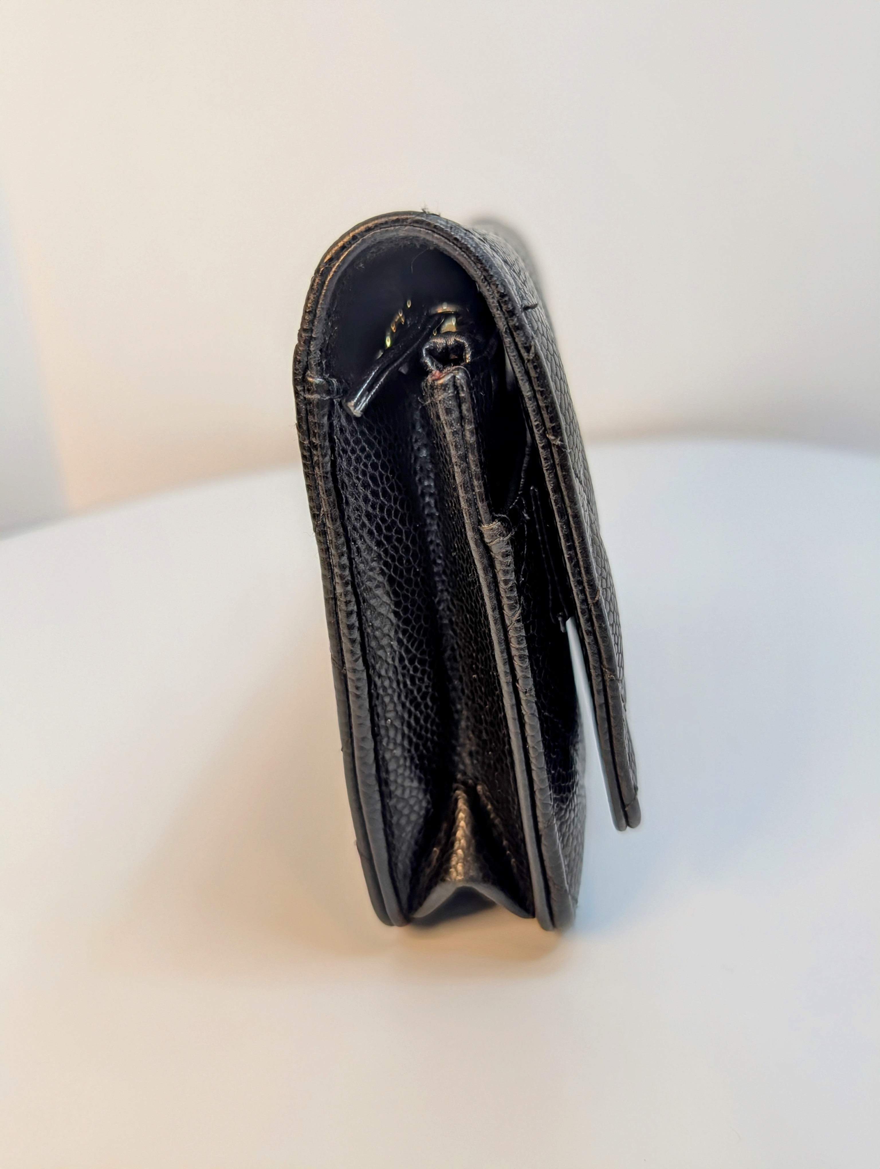 Chanel Black Quilted Caviar Leather Classic Wallet on Chain (WOC)