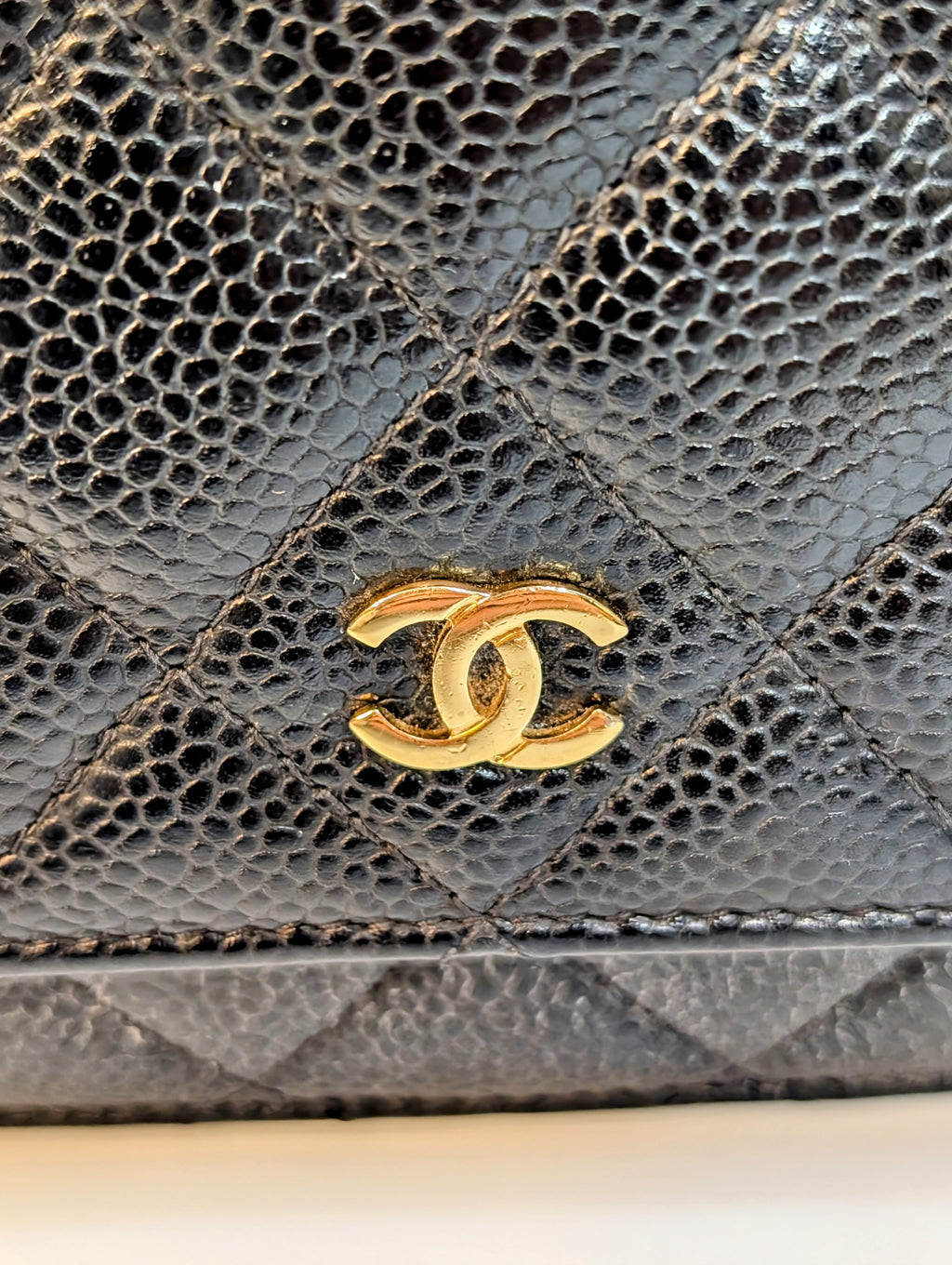 Chanel Black Quilted Caviar Leather Classic Wallet on Chain (WOC)