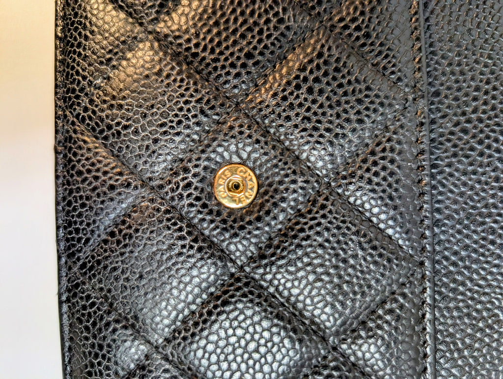 Chanel Black Quilted Caviar Leather Classic Wallet on Chain (WOC)