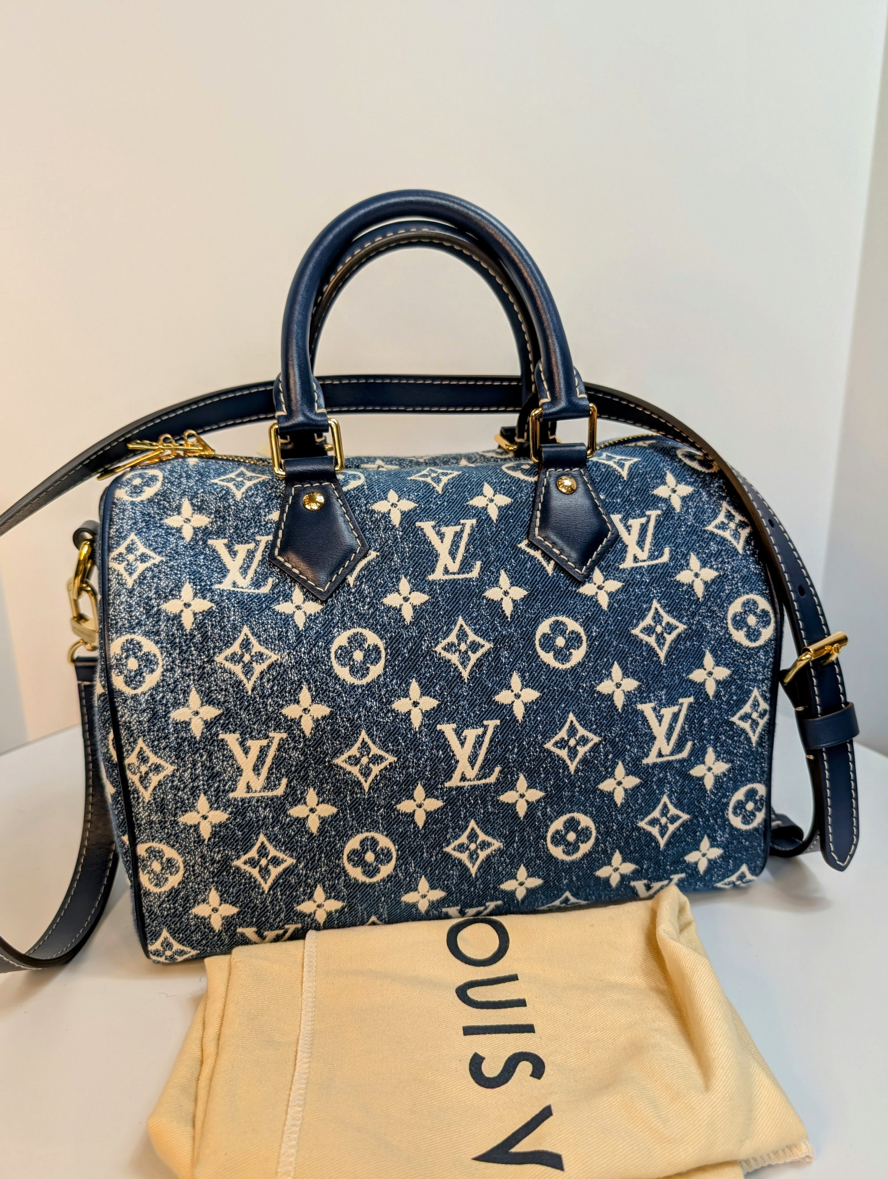 Louis Vuitton Denim Jacquard Monogram Speedy Bandoulière 25
