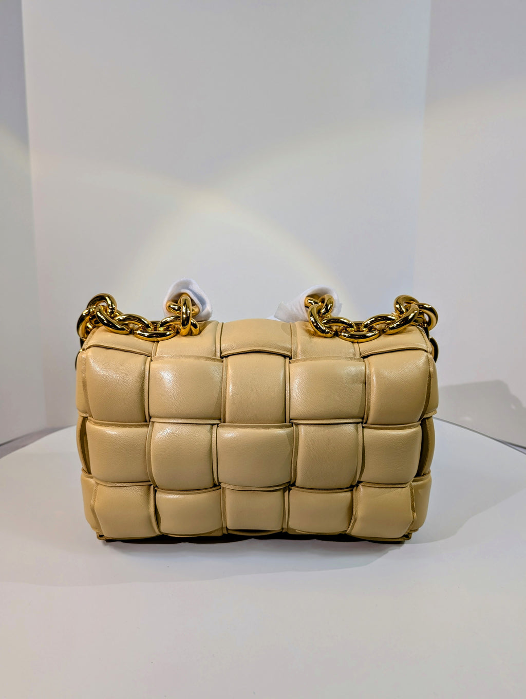 Bottega Veneta Cream Lambskin “The Chain” Cassette Shoulder Bag
