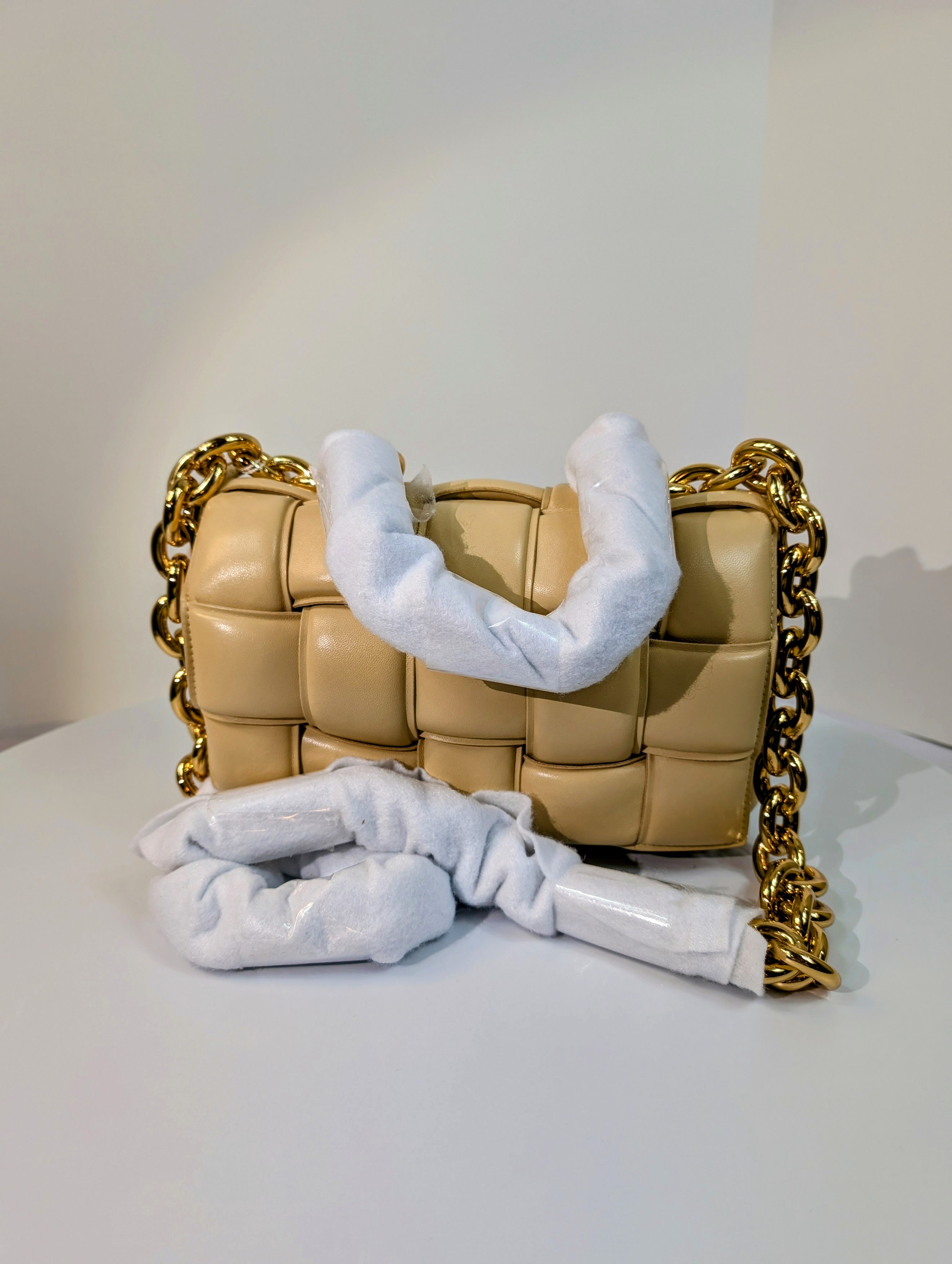 Bottega Veneta Cream Lambskin “The Chain” Cassette Shoulder Bag