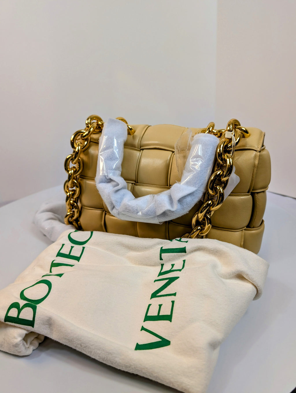 Bottega Veneta Cream Lambskin “The Chain” Cassette Shoulder Bag