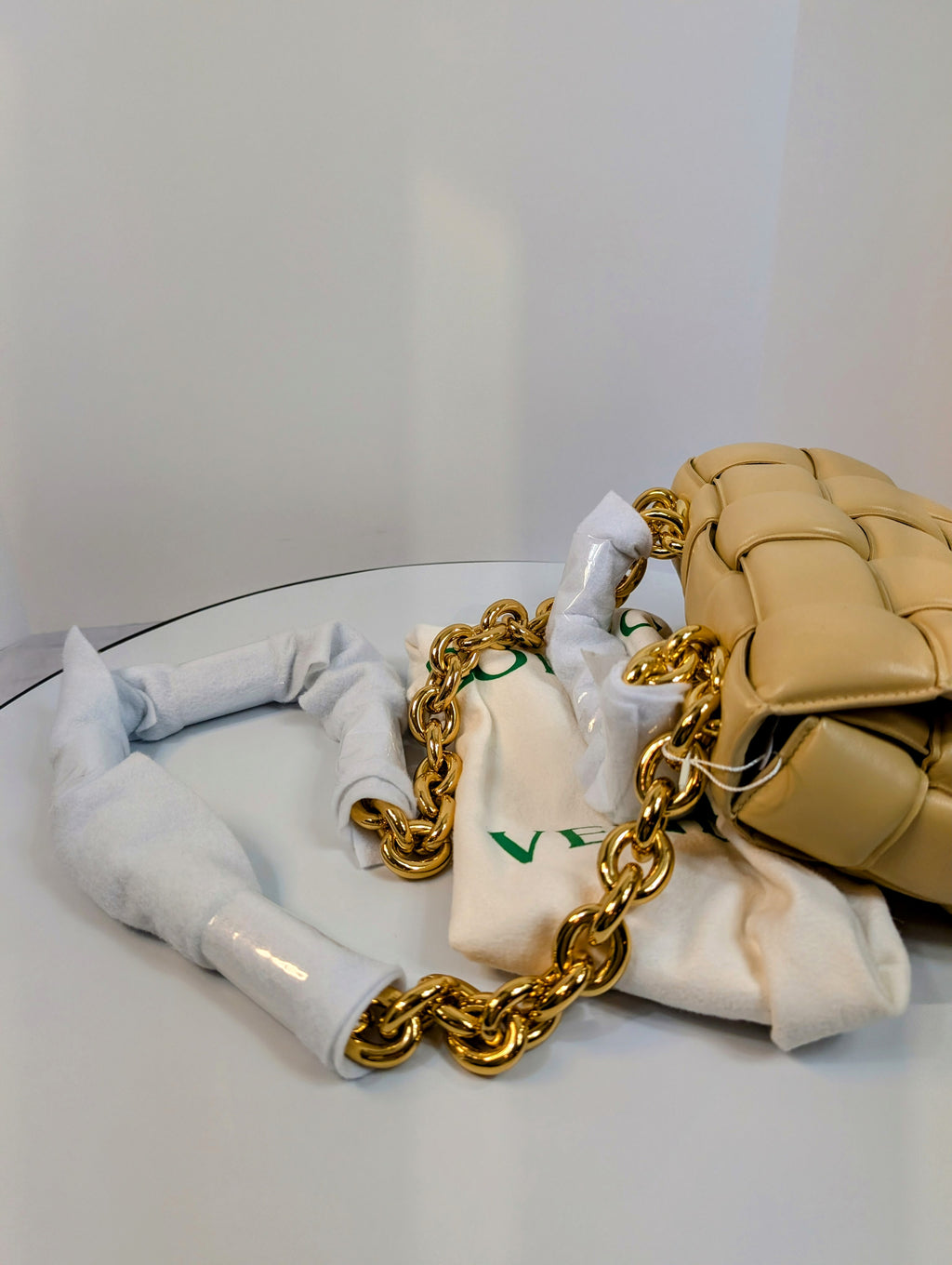 Bottega Veneta Cream Lambskin “The Chain” Cassette Shoulder Bag