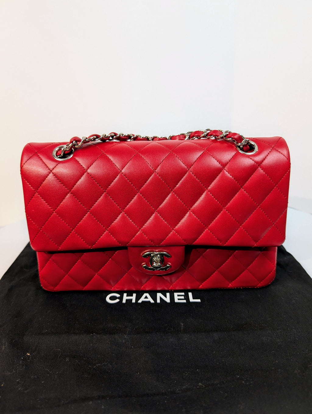 Chanel Rare Red 17b Classic Medium Quilted Lambskin Double Flap Bag