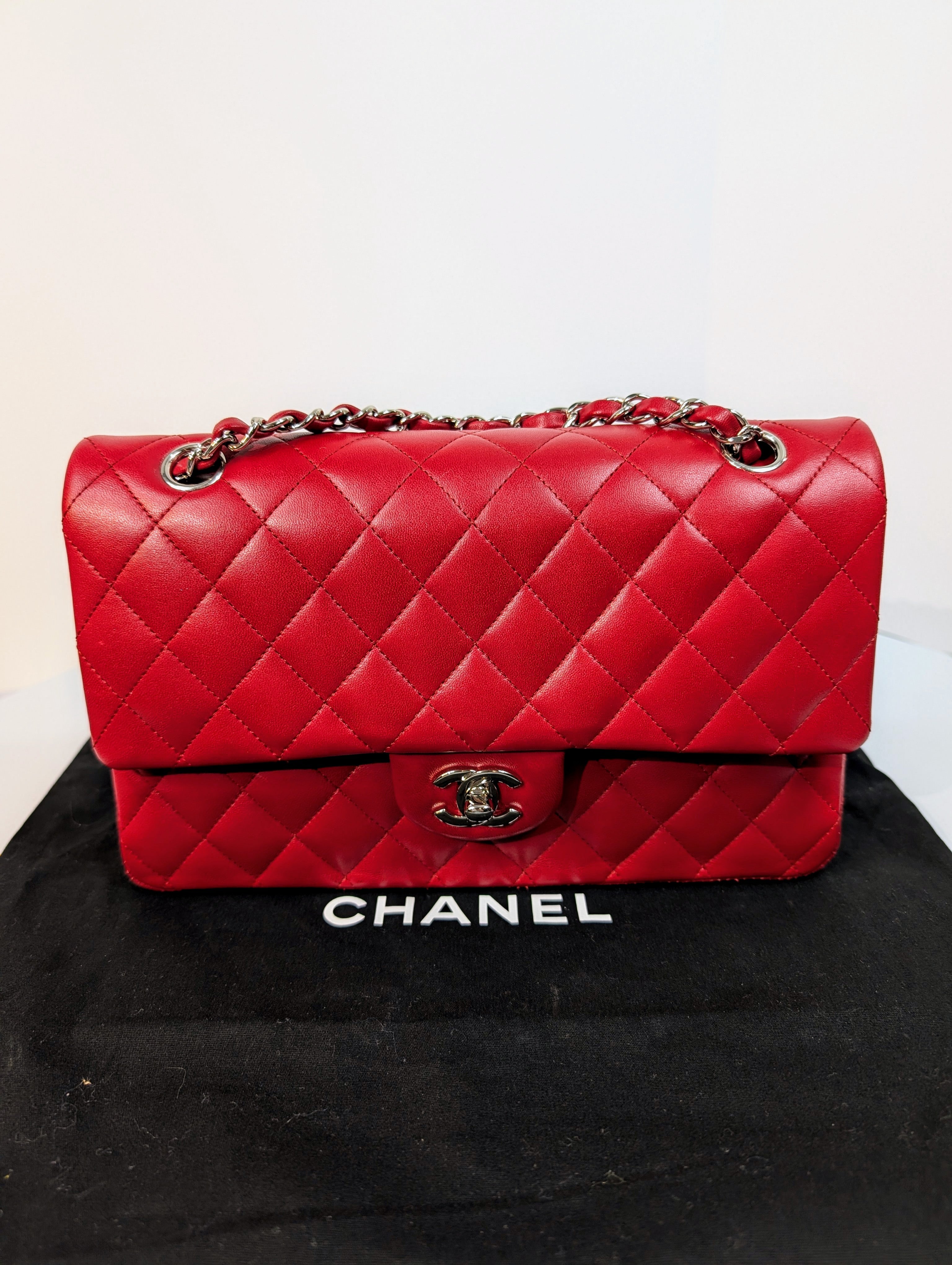 Chanel Rare Red 17b Classic Medium Quilted Lambskin Double Flap Bag
