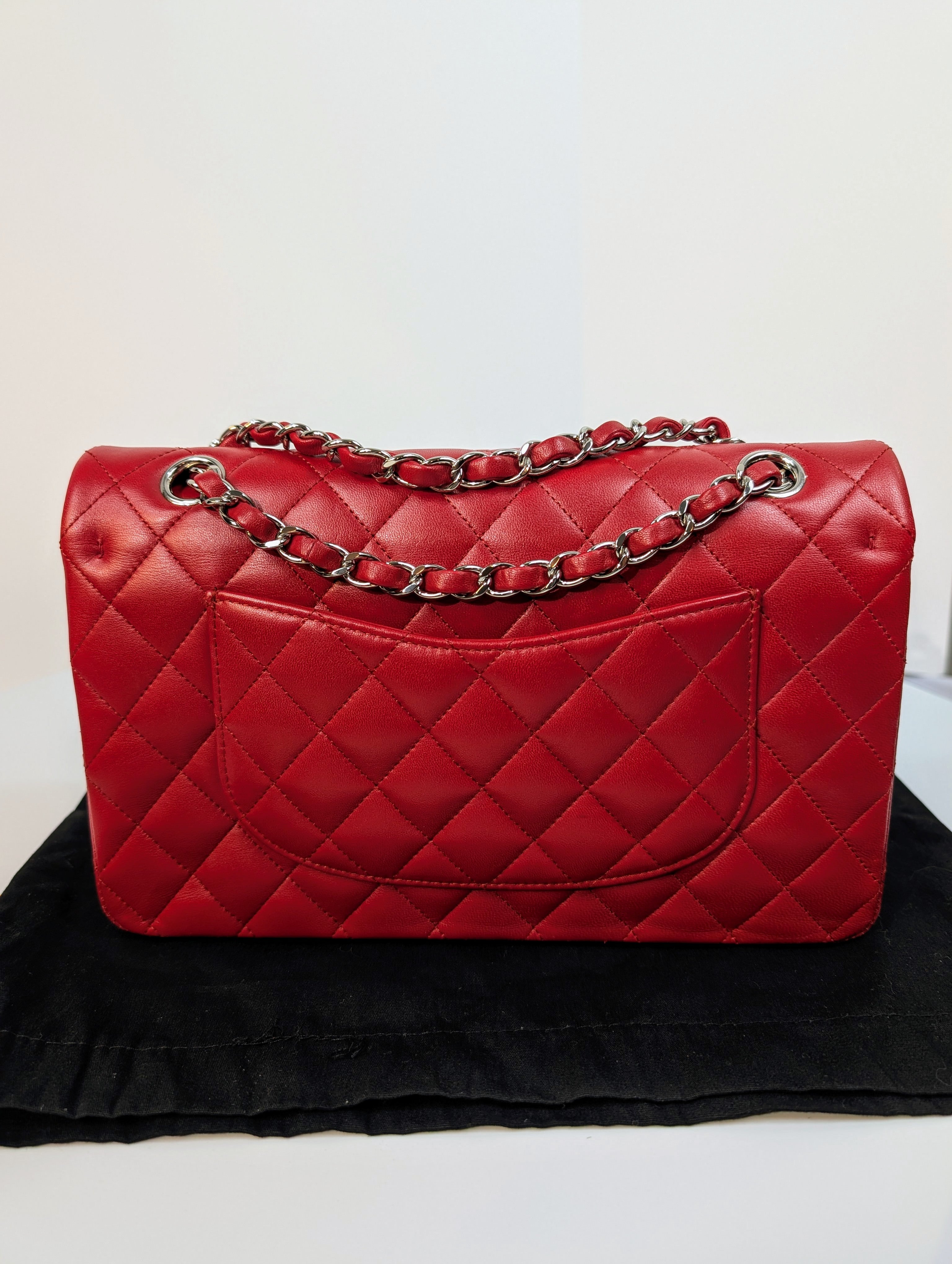 Chanel Rare Red 17b Classic Medium Quilted Lambskin Double Flap Bag