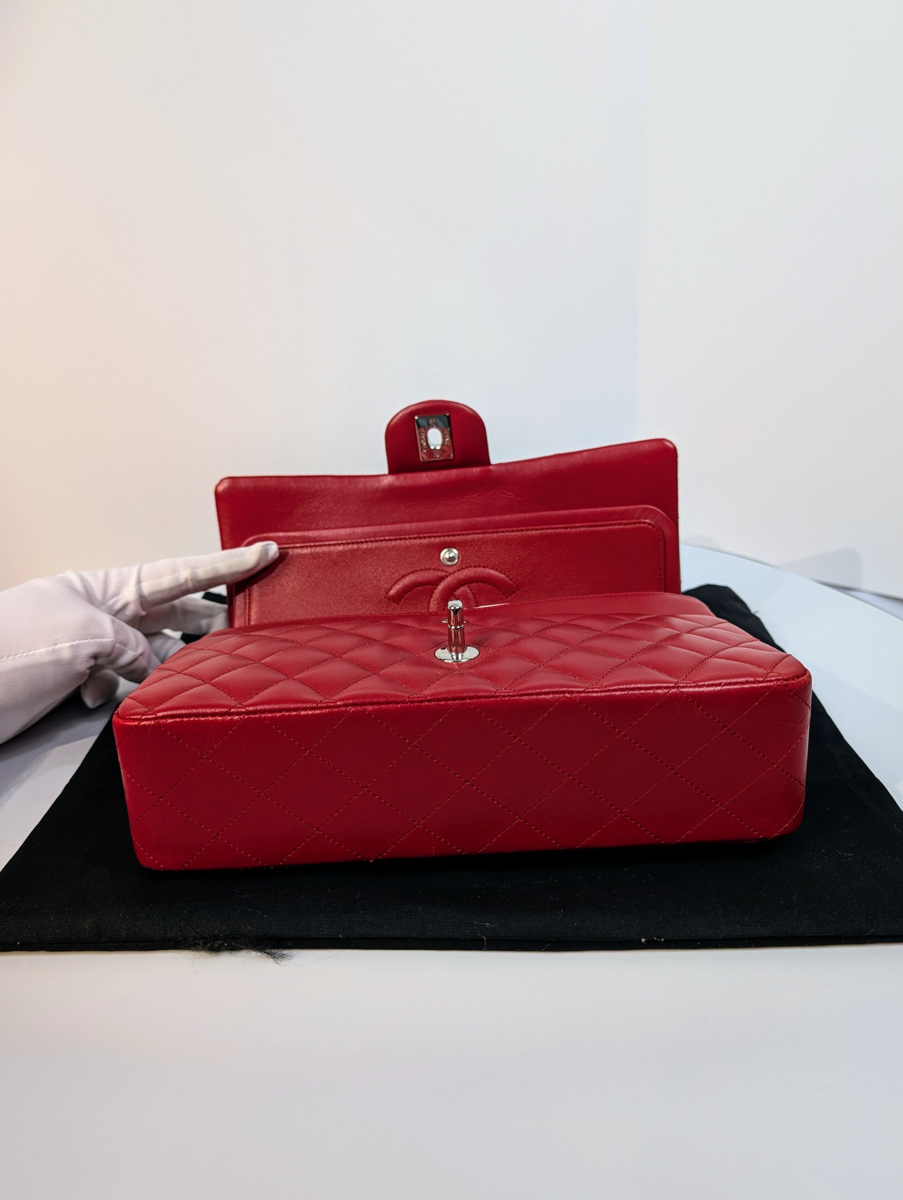 Chanel Rare Red 17b Classic Medium Quilted Lambskin Double Flap Bag