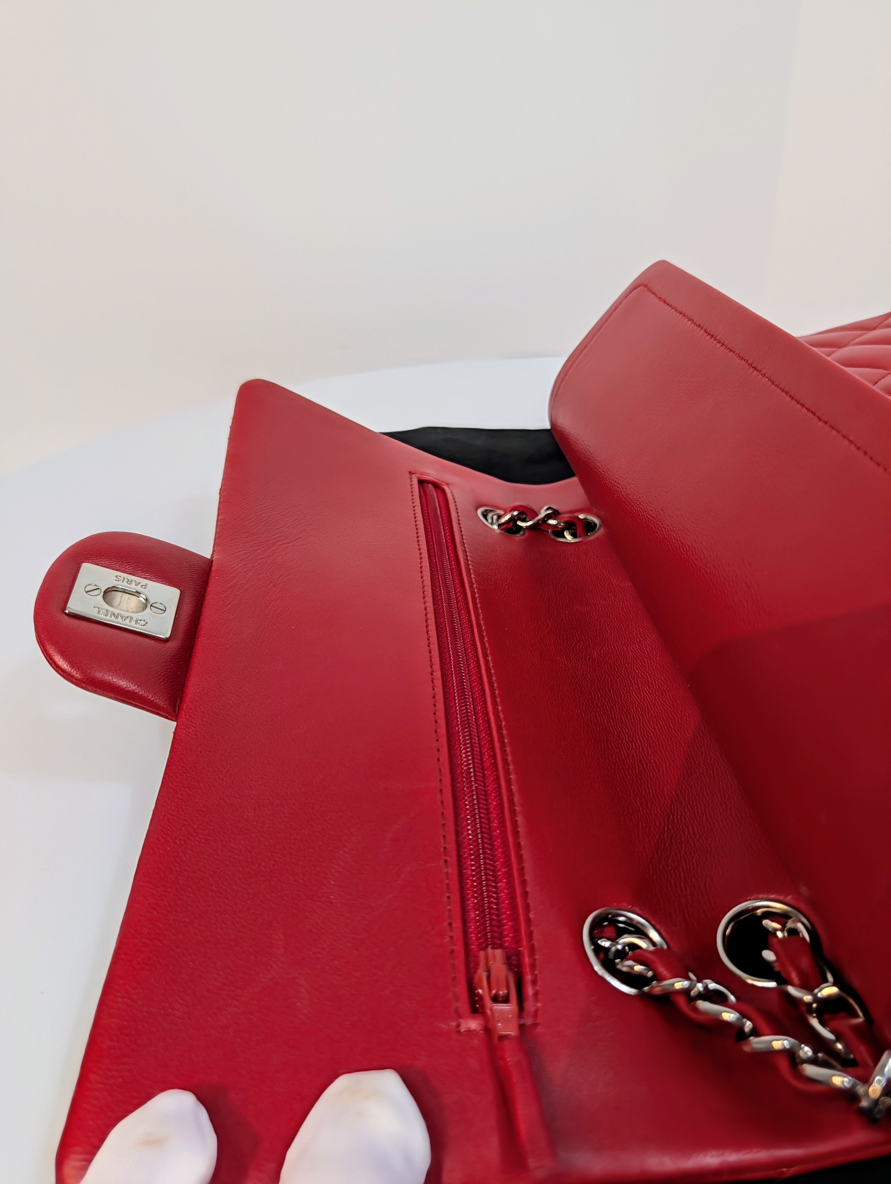 Chanel Rare Red 17b Classic Medium Quilted Lambskin Double Flap Bag