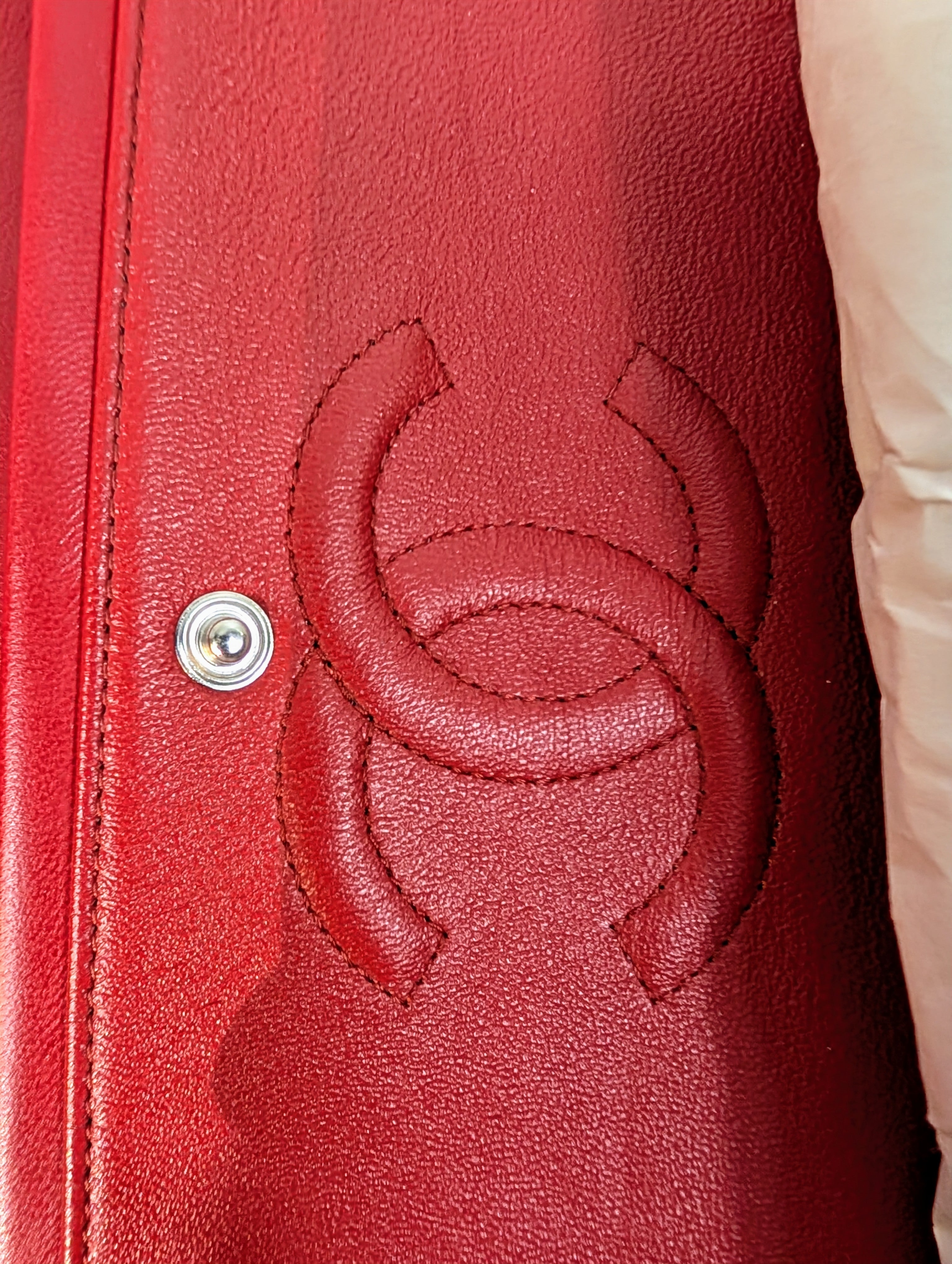 Chanel Rare Red 17b Classic Medium Quilted Lambskin Double Flap Bag