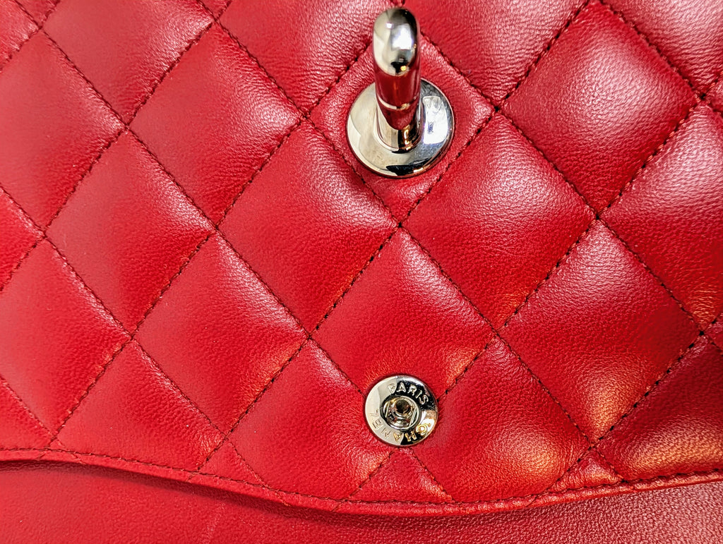 Chanel Rare Red 17b Classic Medium Quilted Lambskin Double Flap Bag