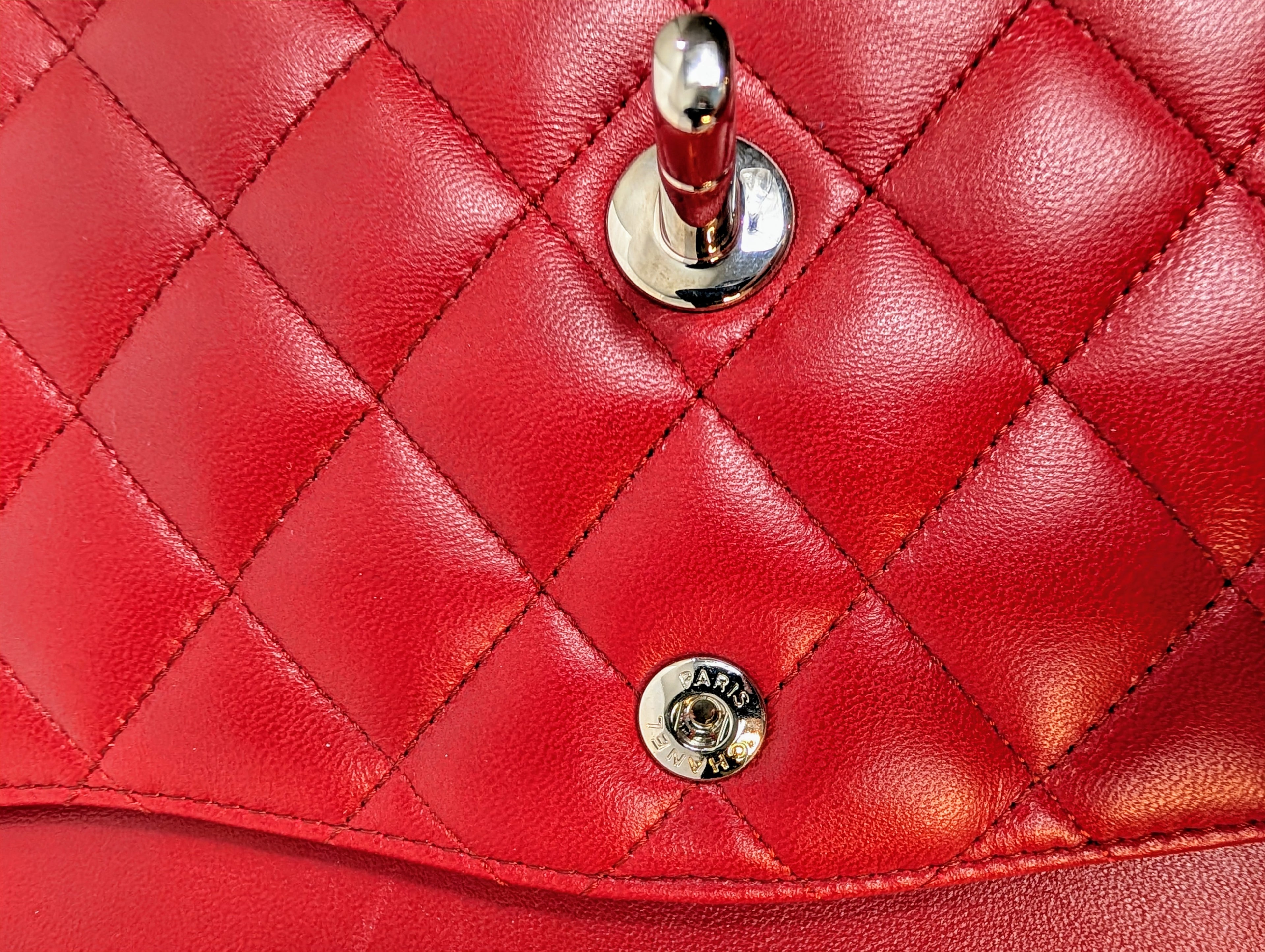 Chanel Rare Red 17b Classic Medium Quilted Lambskin Double Flap Bag