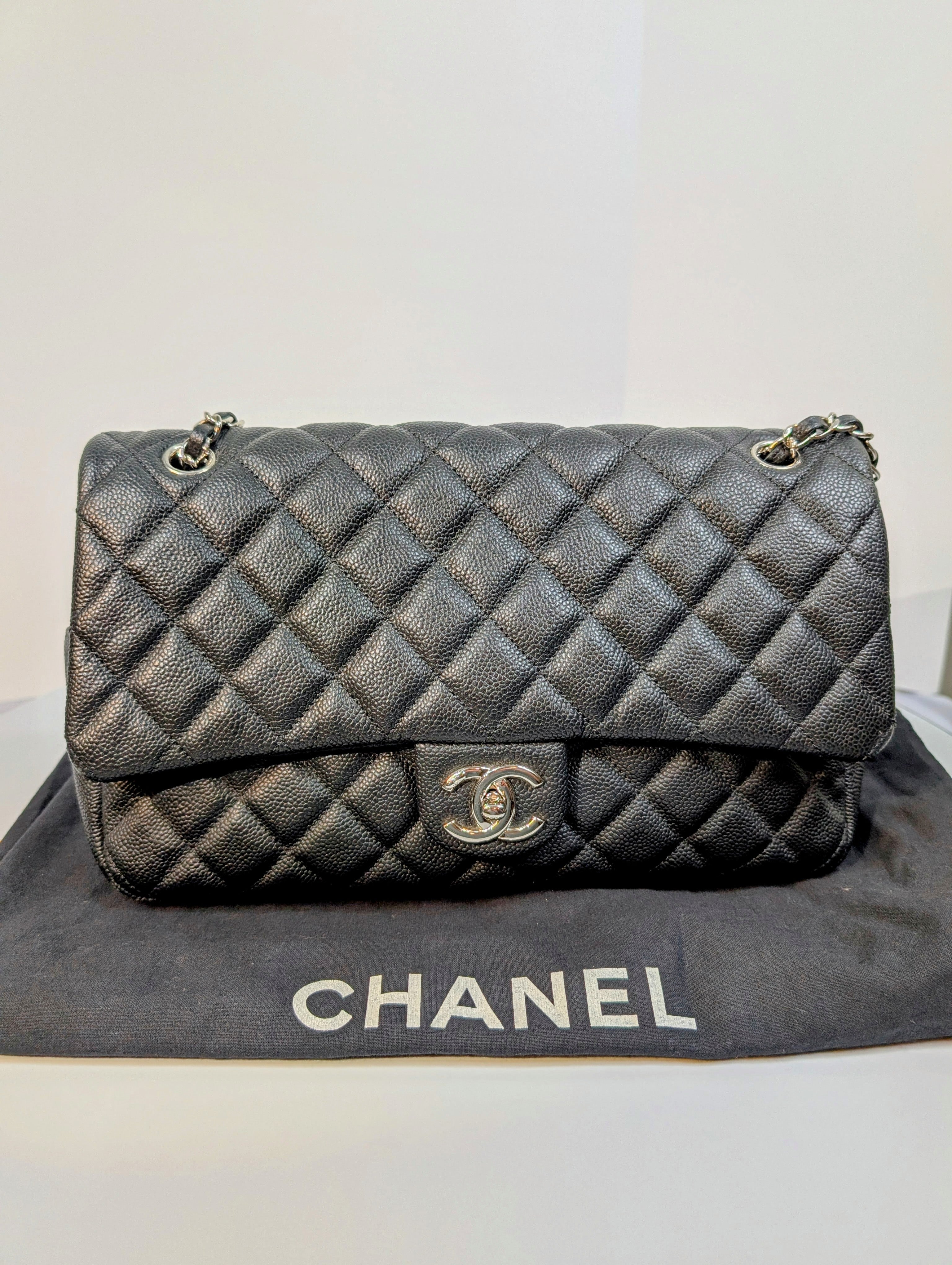 Chanel Black Jumbo Caviar Single Flap Bag