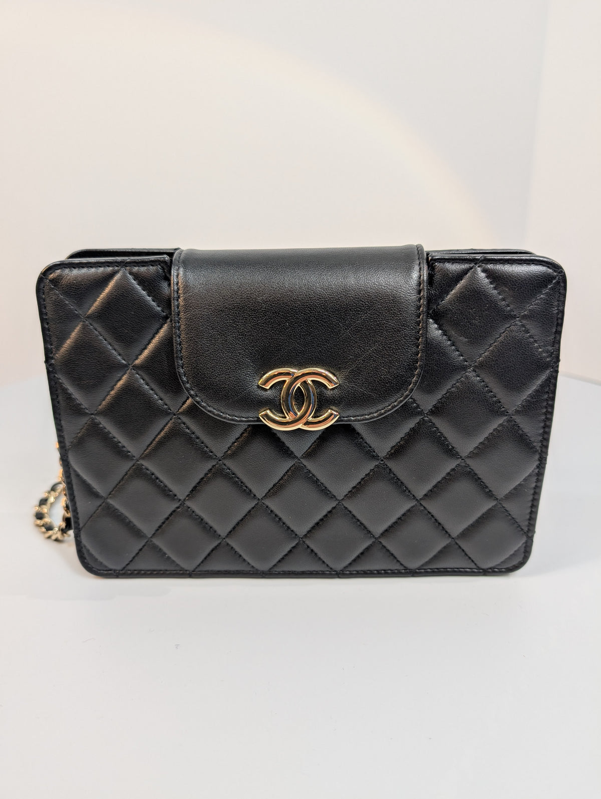 Chanel Black Quilted Lambskin Flap CC Pouch Wristlet Clutch WOC