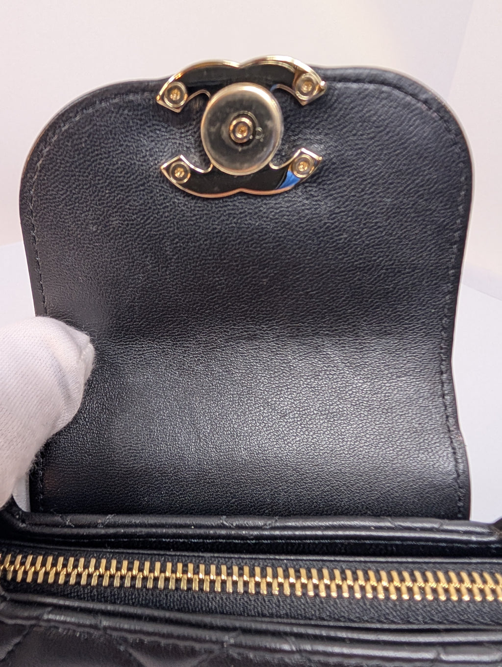 Chanel Black Quilted Lambskin Flap CC Pouch Wristlet Clutch WOC