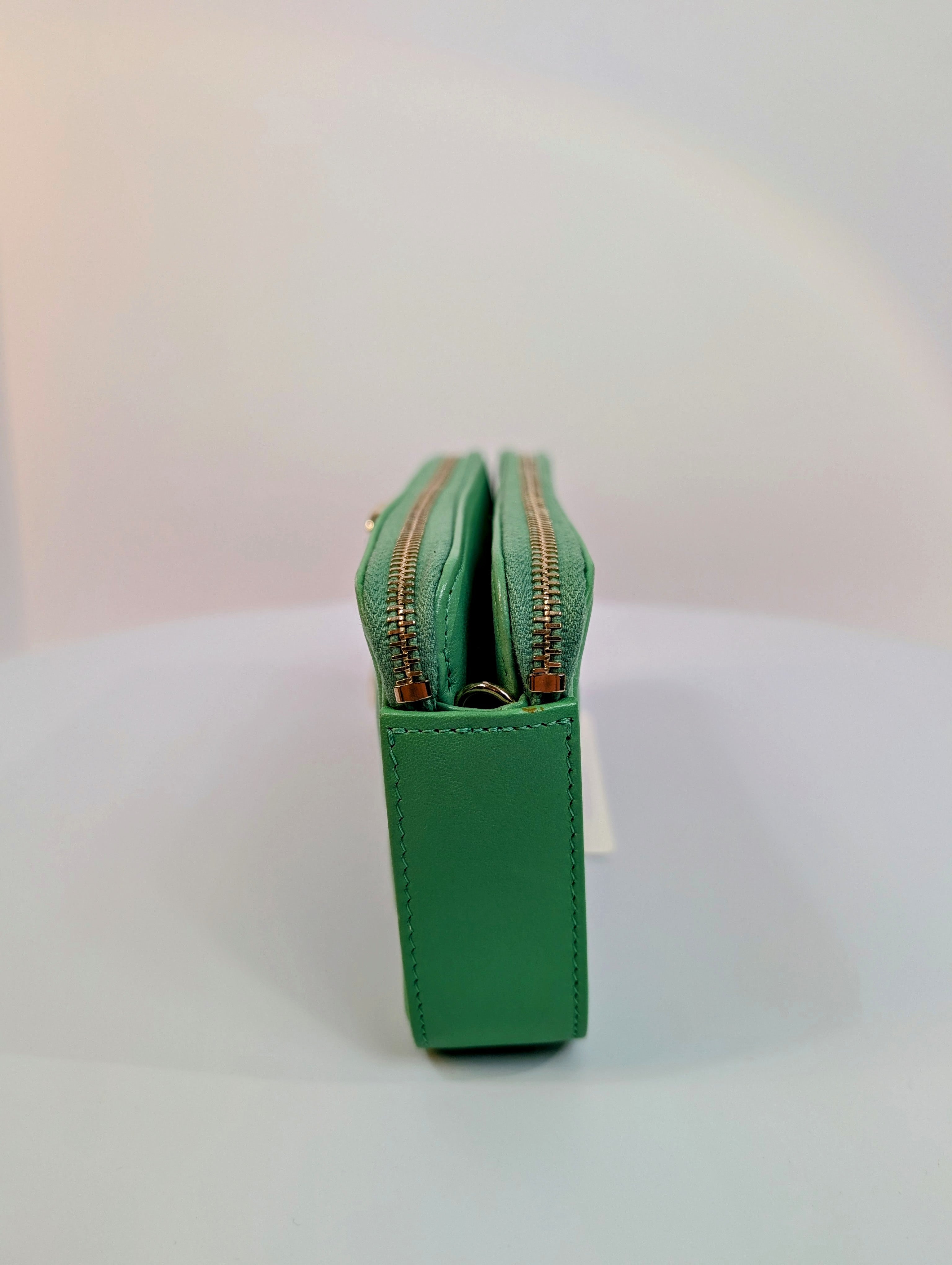 Chanel Green Boy Clutch with Double Zip Pouch