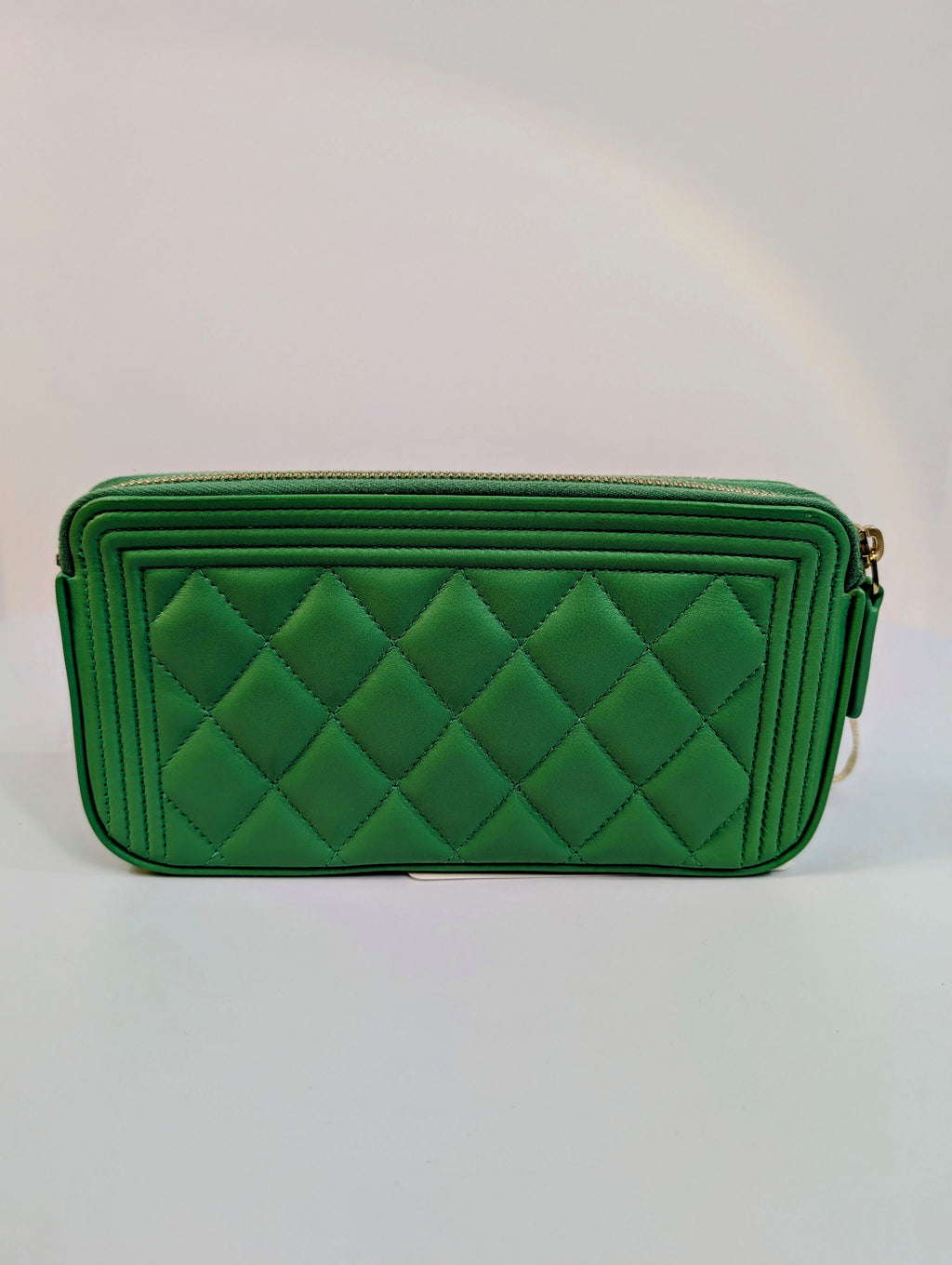 Chanel Green Boy Clutch with Double Zip Pouch
