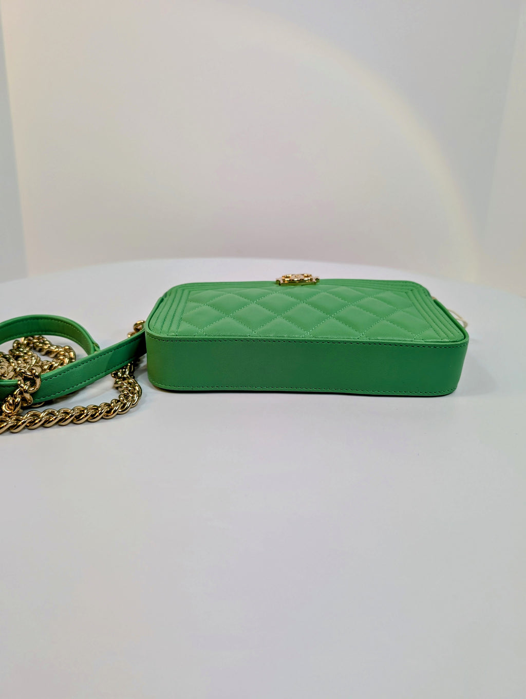 Chanel Green Boy Clutch with Double Zip Pouch
