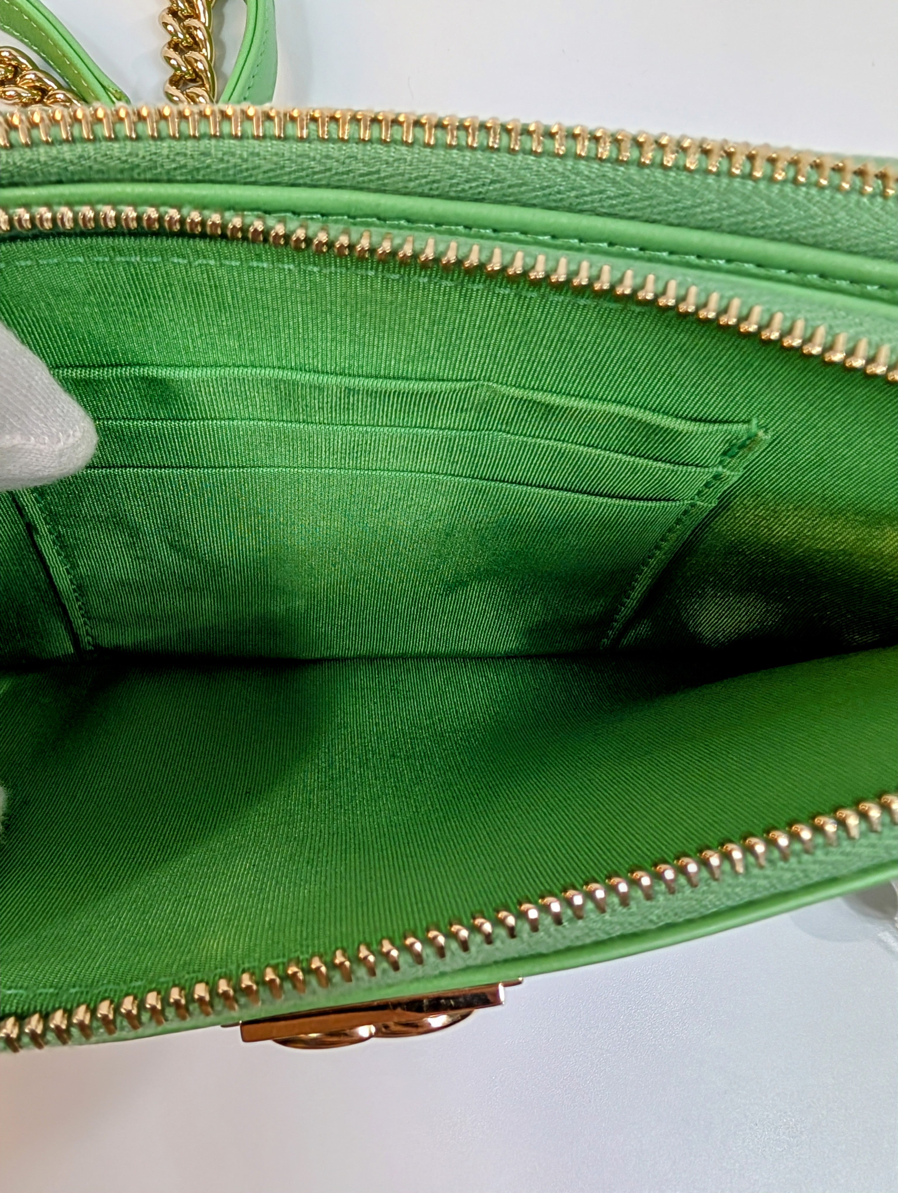 Chanel Green Boy Clutch with Double Zip Pouch