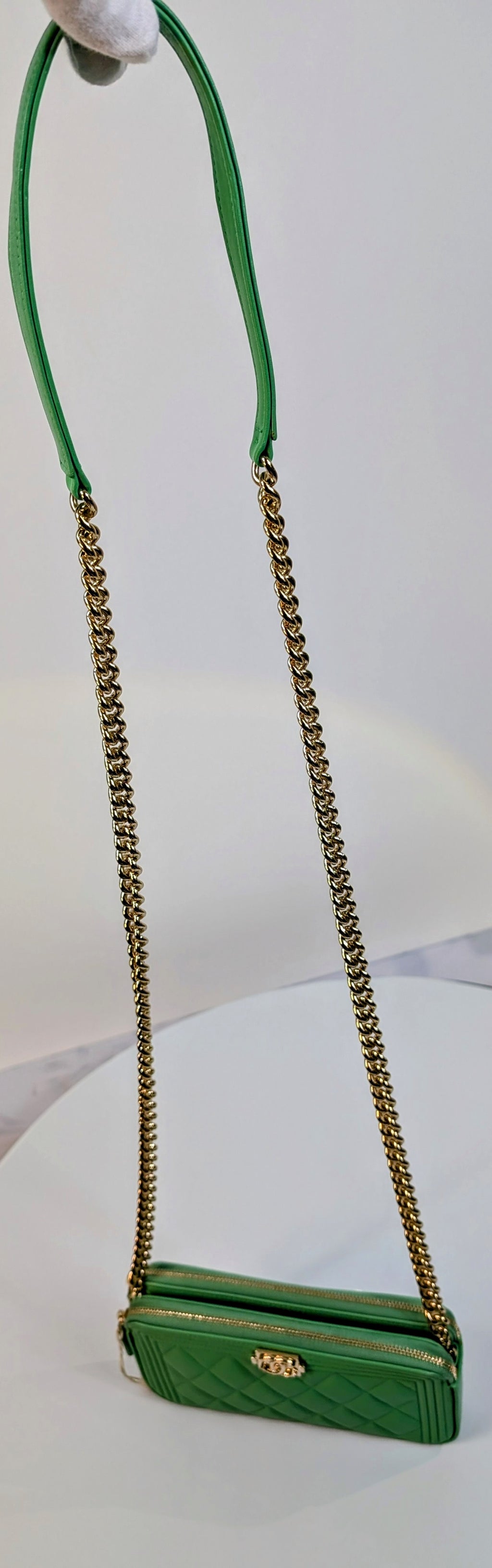 Chanel Green Boy Clutch with Double Zip Pouch