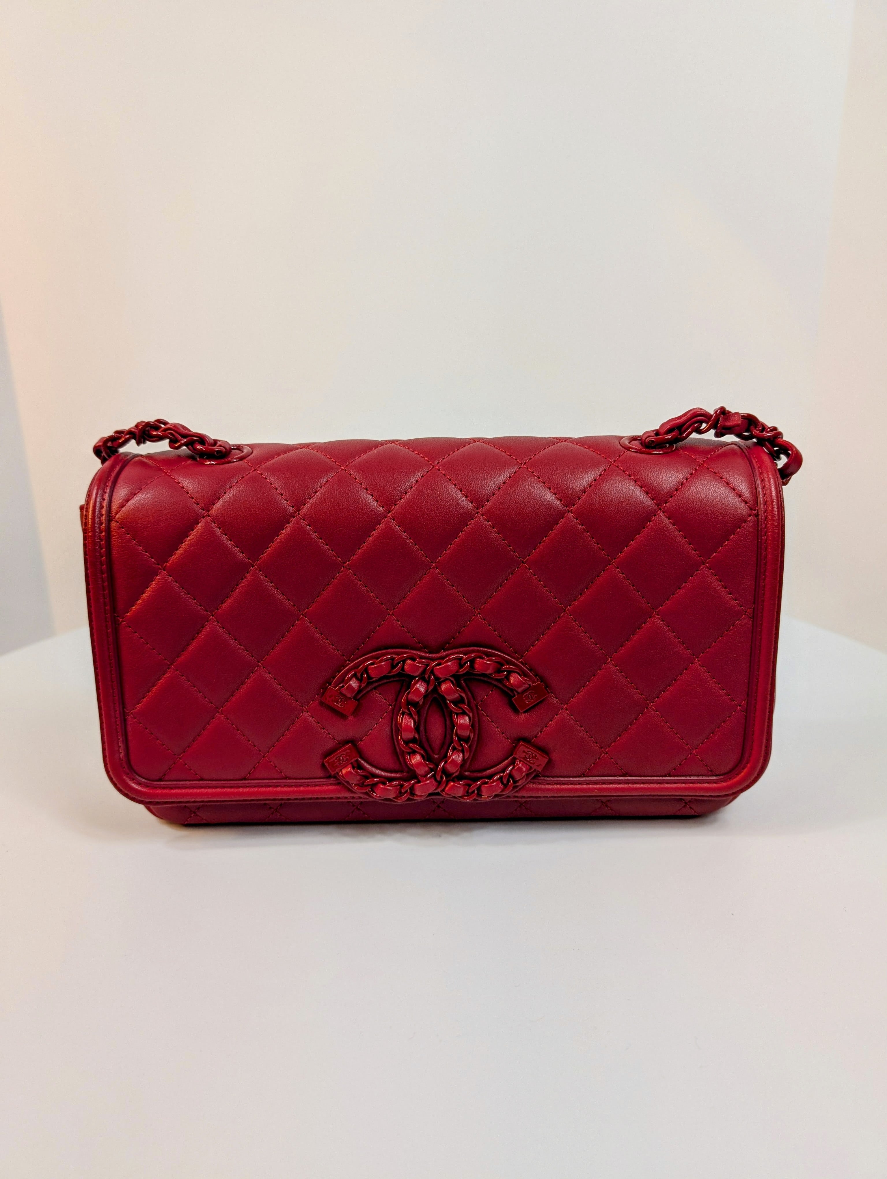 Chanel Rare Classic All-Red Flap Bag in Quilted Lambskin with Filigree CC
