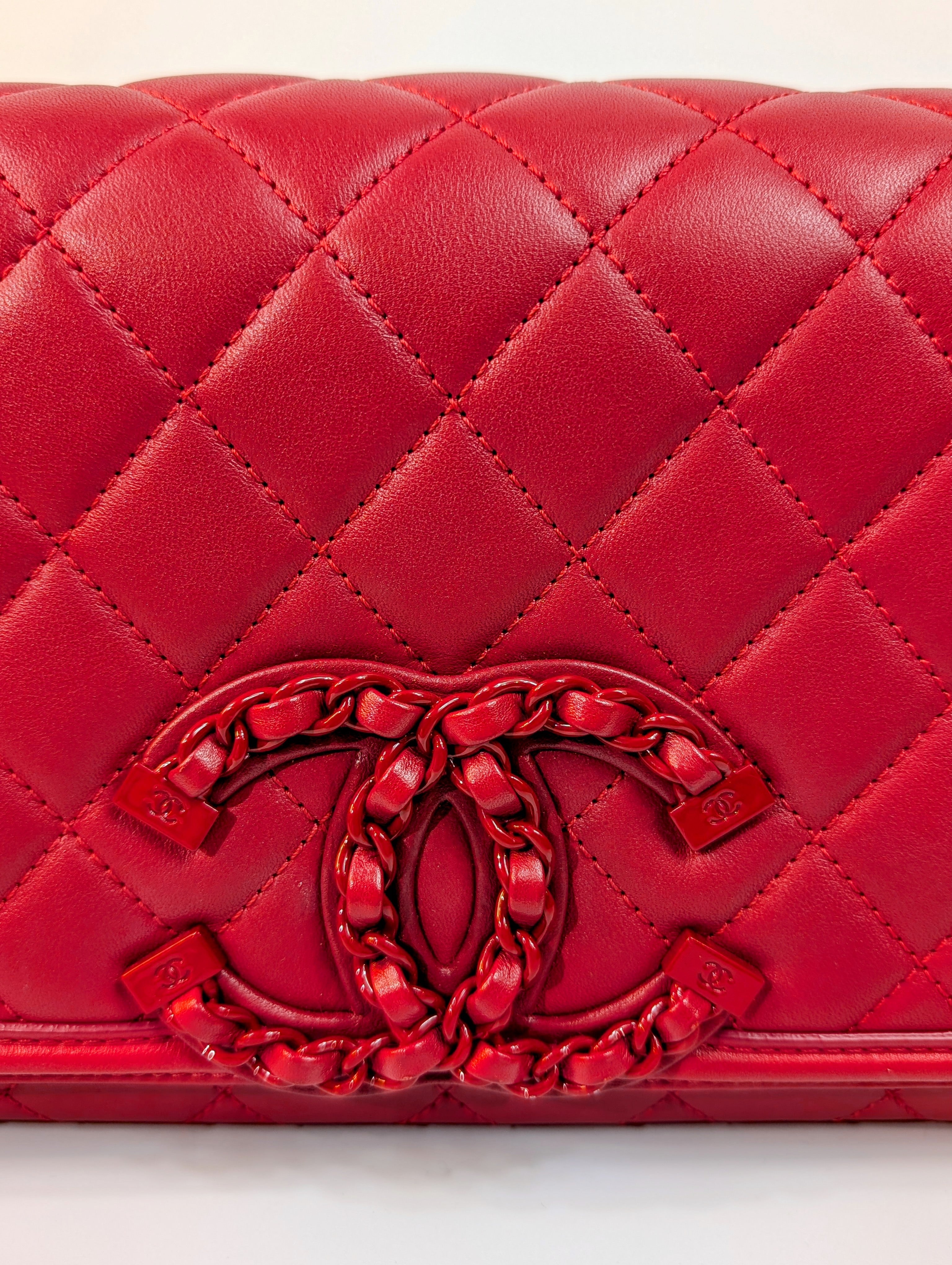 Chanel Rare Classic All-Red Flap Bag in Quilted Lambskin with Filigree CC