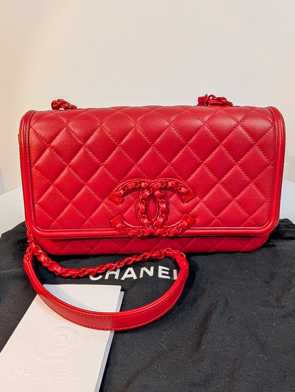Chanel Rare Classic All-Red Flap Bag in Quilted Lambskin with Filigree CC